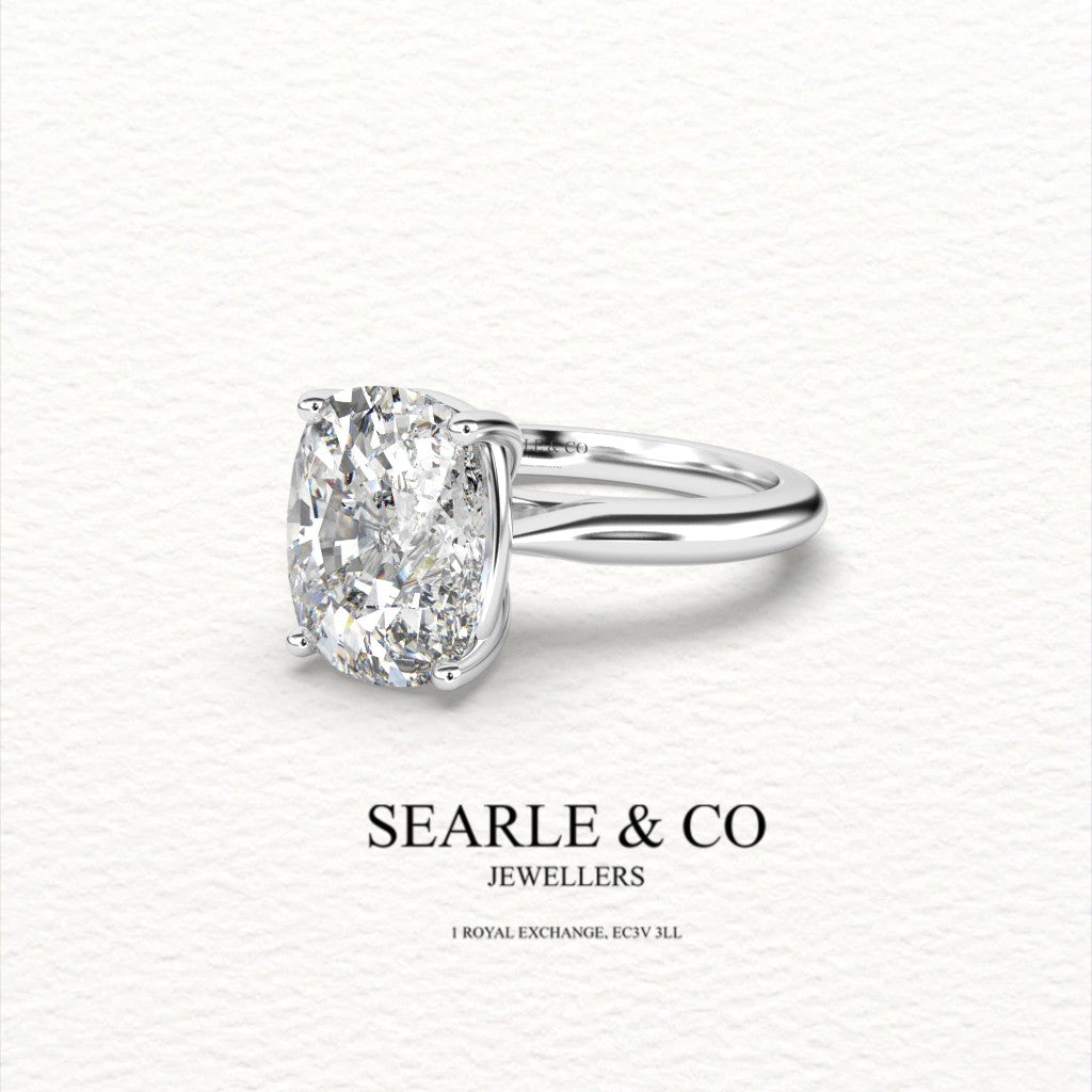 Elongated Cushion-Cut Solitaire Diamond Engagement Ring