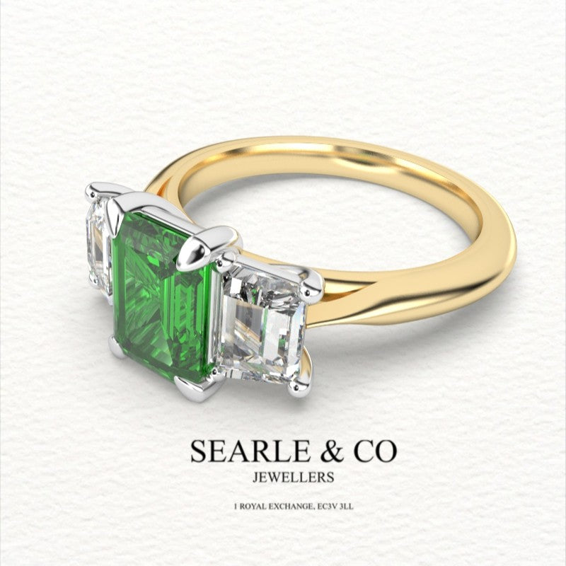 Emerald and Diamond Trilogy Engagement Ring
