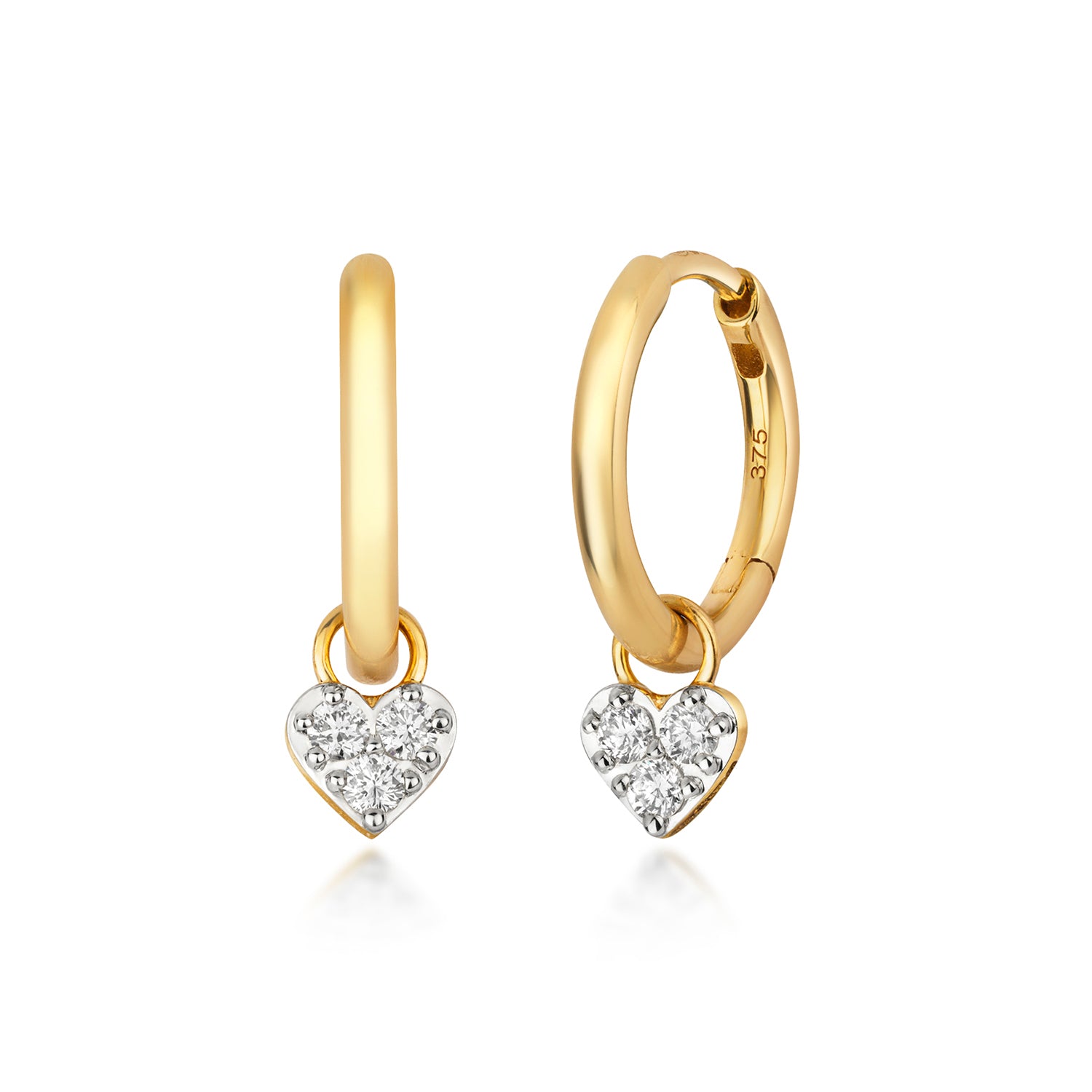 18K Gold and Diamond Heart Huggie Charm