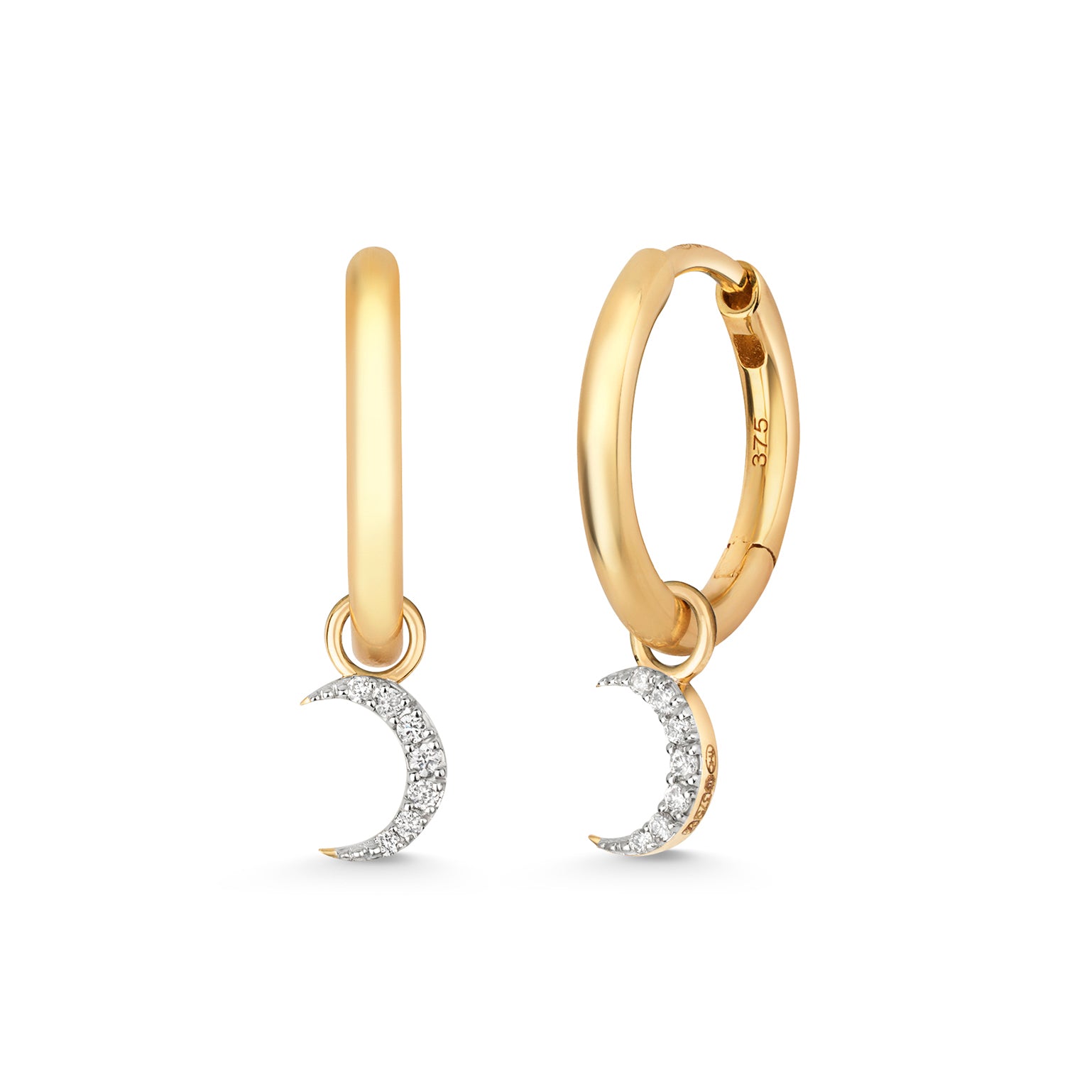 18K Gold and Diamond Moon Huggie Charm