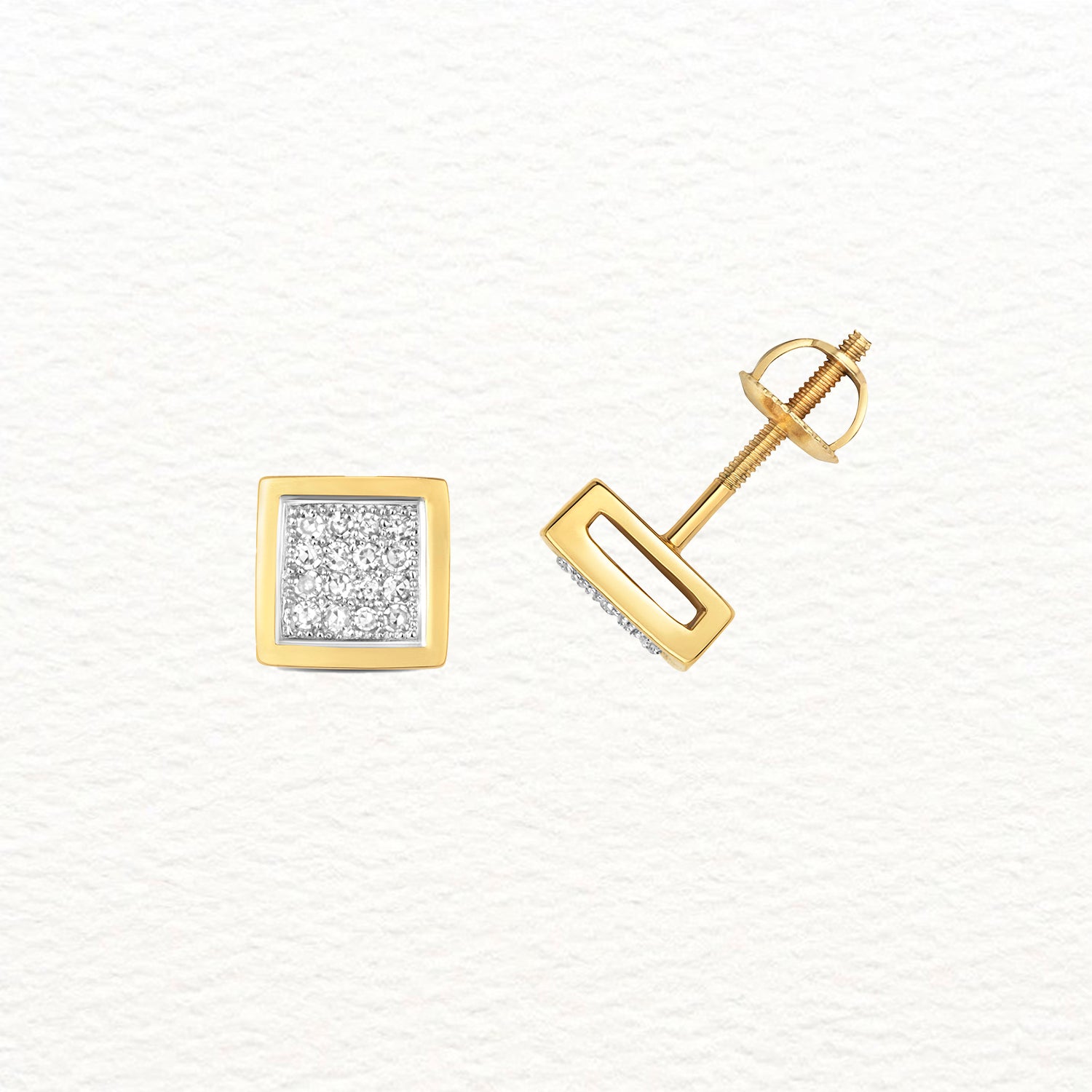 18K Gold and Diamond Square Border Stud Earring