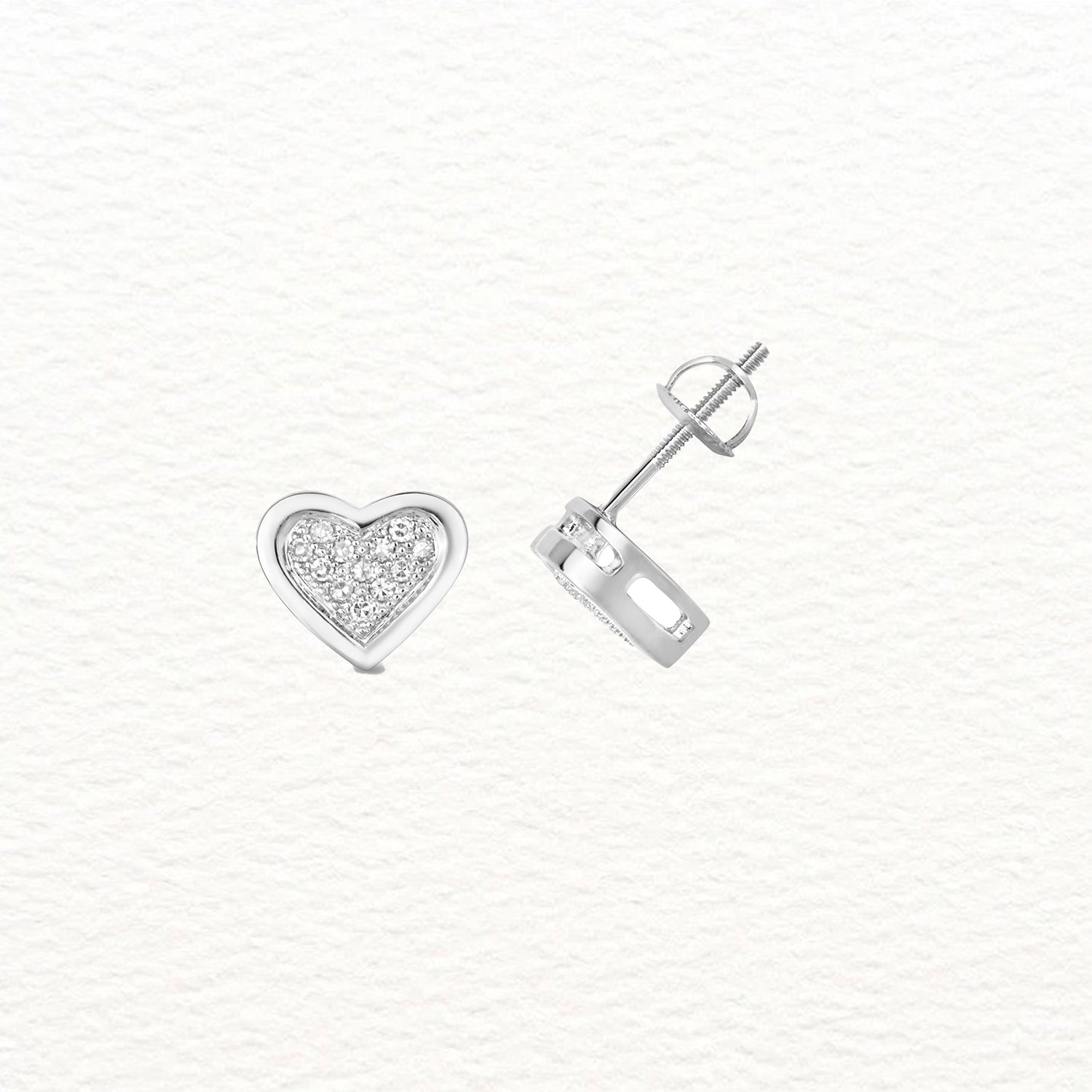 18K Gold and Diamond Heart Border Stud Earring