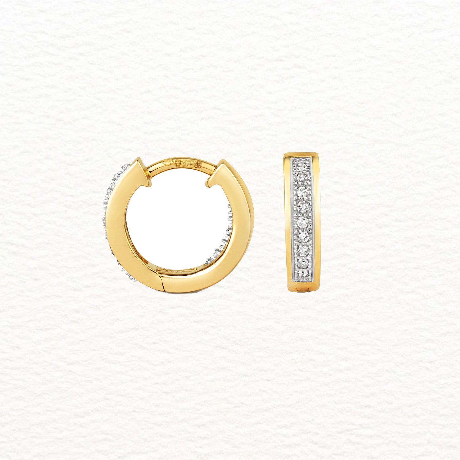 18K Gold and Diamond Row Huggie Earring