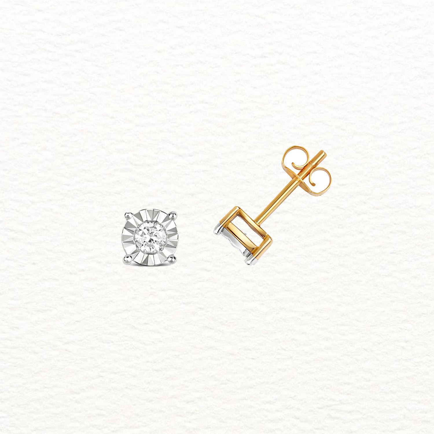 18K Gold and Diamond Metal Illusion Stud Earring