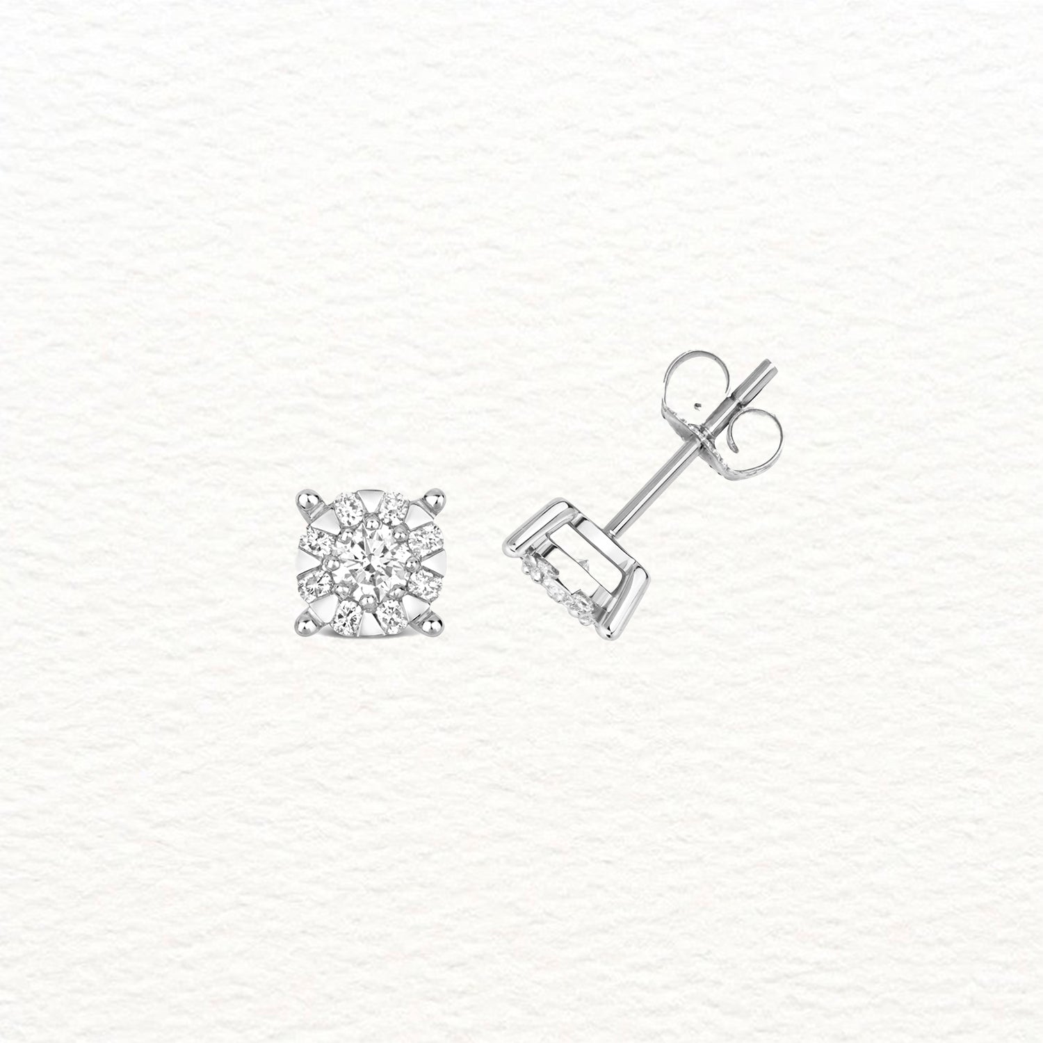 18K Gold and Diamond Brilliant Illusion Stud Earring