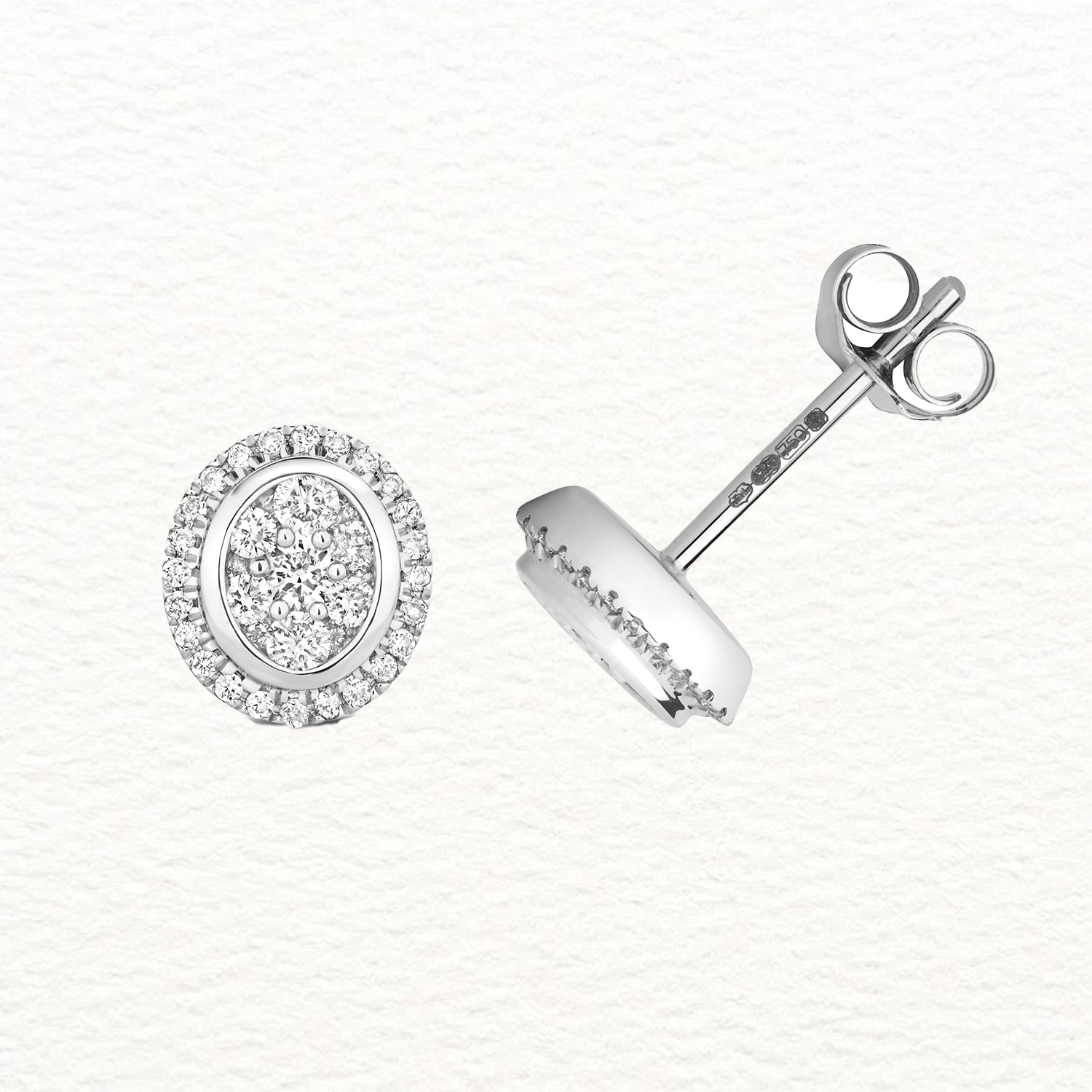 18K Gold and Diamond Oval Cluster Stud Earring