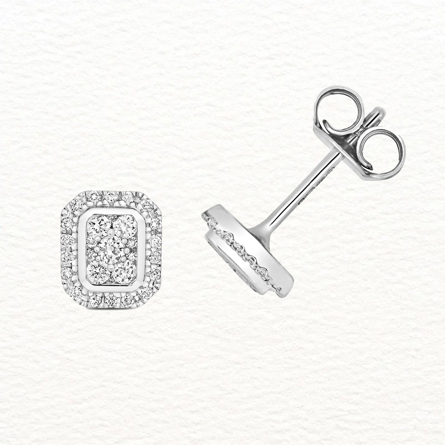 18K Gold and Diamond Emerald Cluster Stud Earring