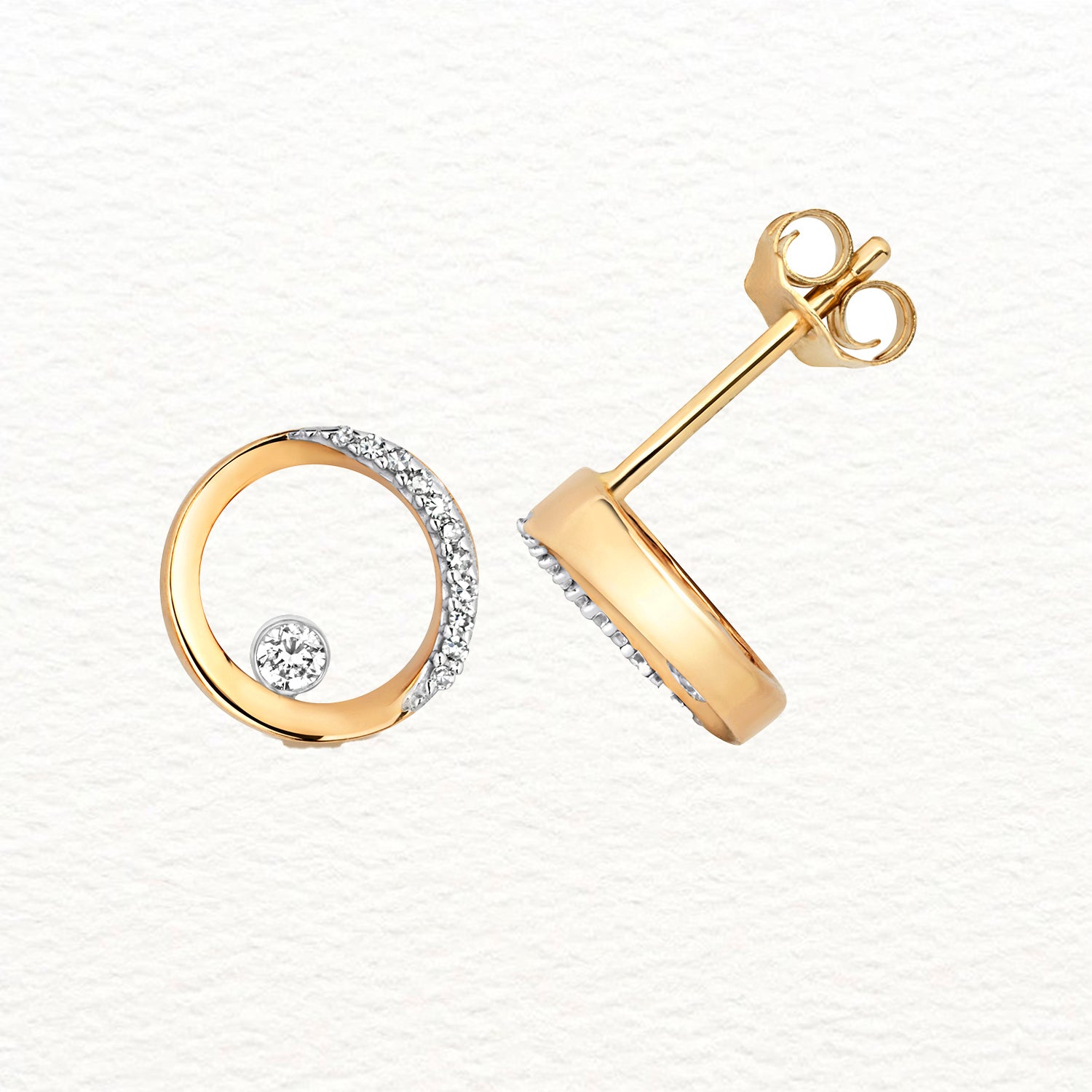 18K Gold and Diamond Nestled Circle Stud Earring
