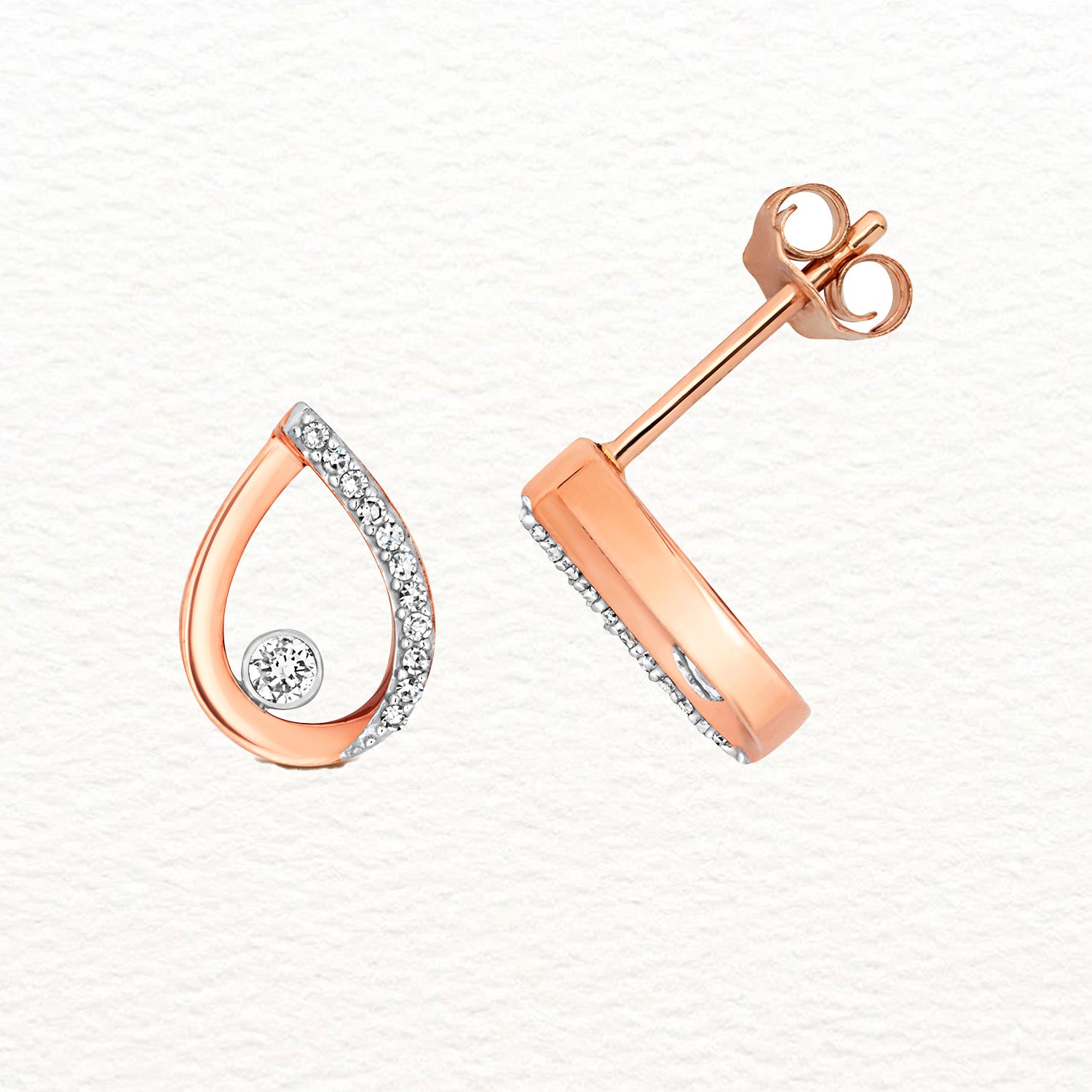 18K Gold and Diamond Nestled Teardrop Stud Earring