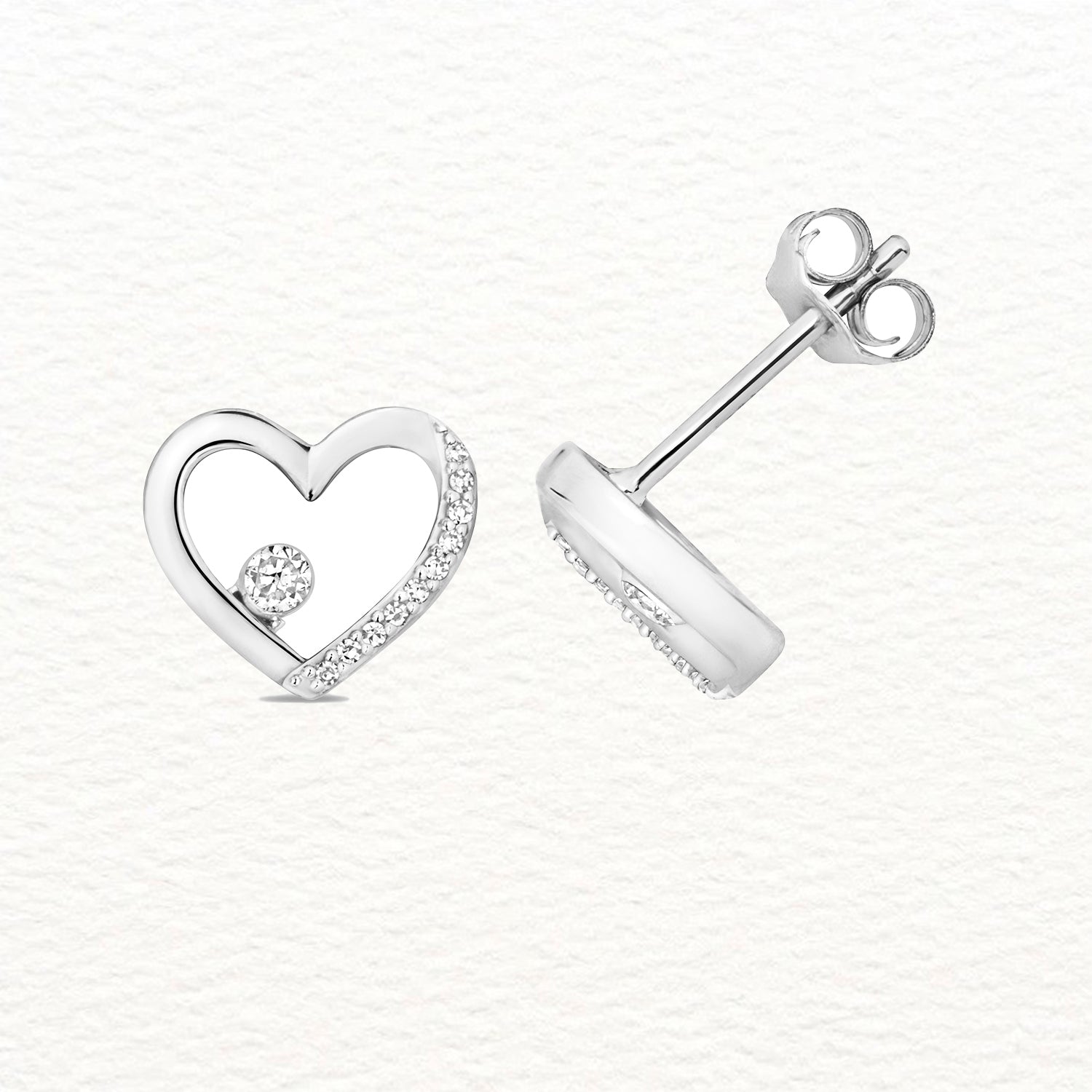 18K Gold and Diamond Nestled Heart Stud Earring