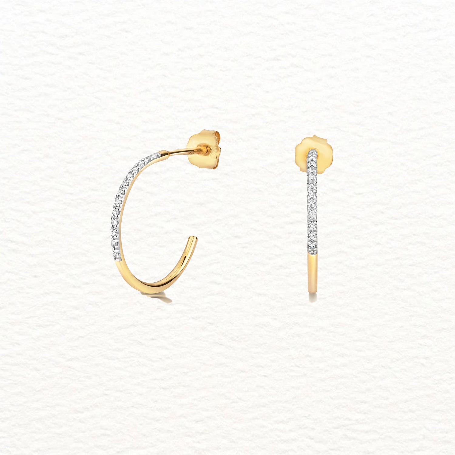 18K Gold and Diamond Half-set Hoop Earring