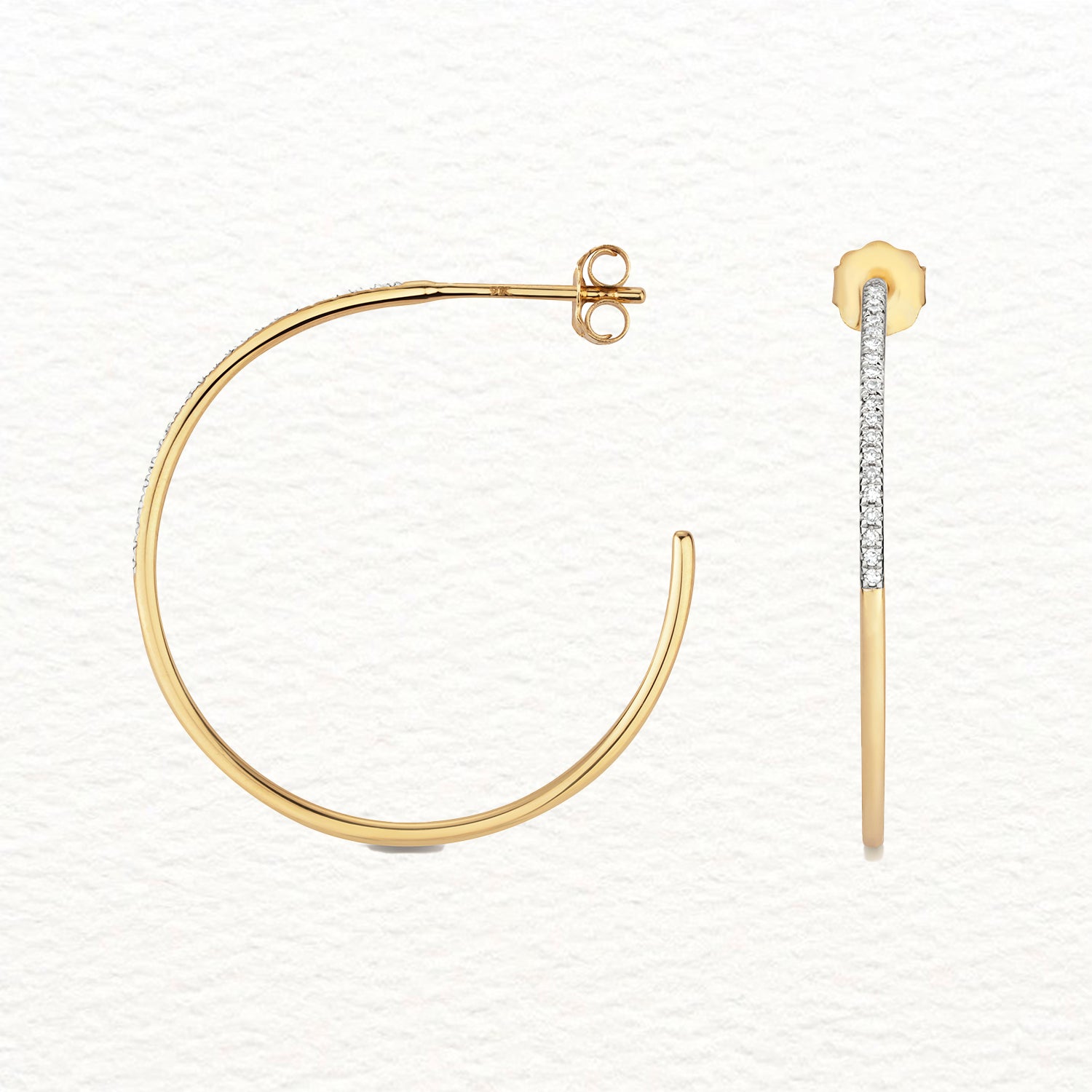 18K Gold and Diamond Half-set Hoop Earring