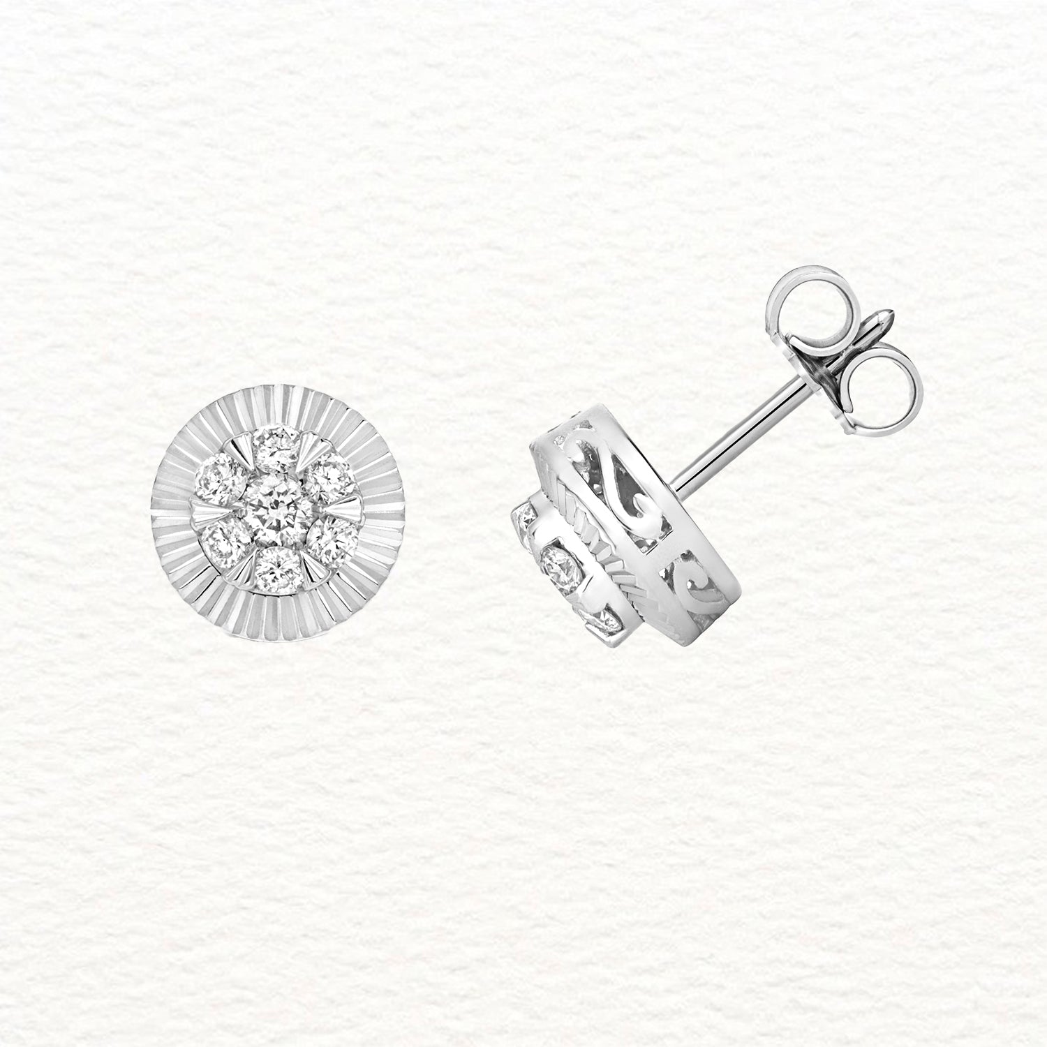 18K Gold and Diamond Illusion Bezel Stud Earring