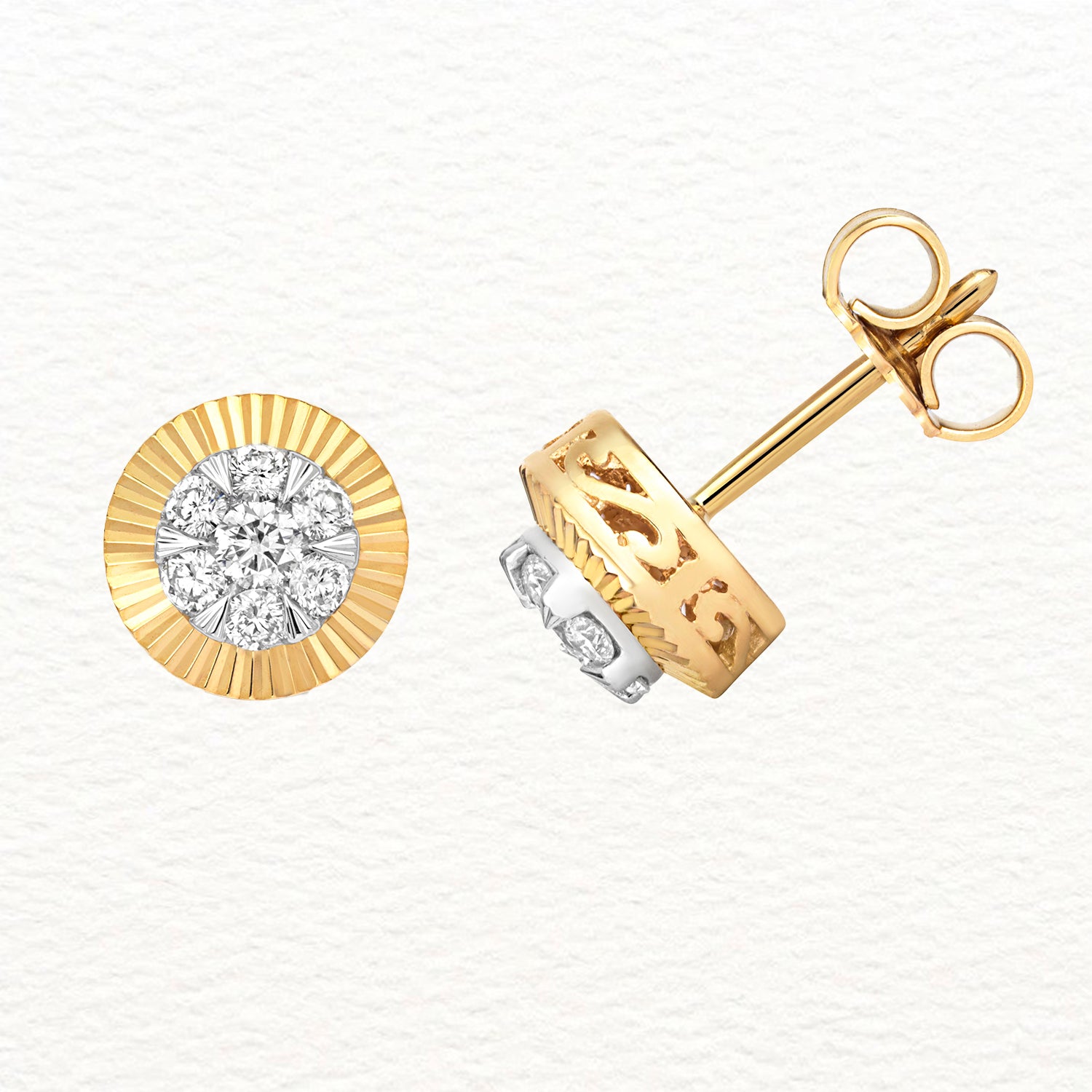 18K Gold and Diamond Illusion Bezel Stud Earring