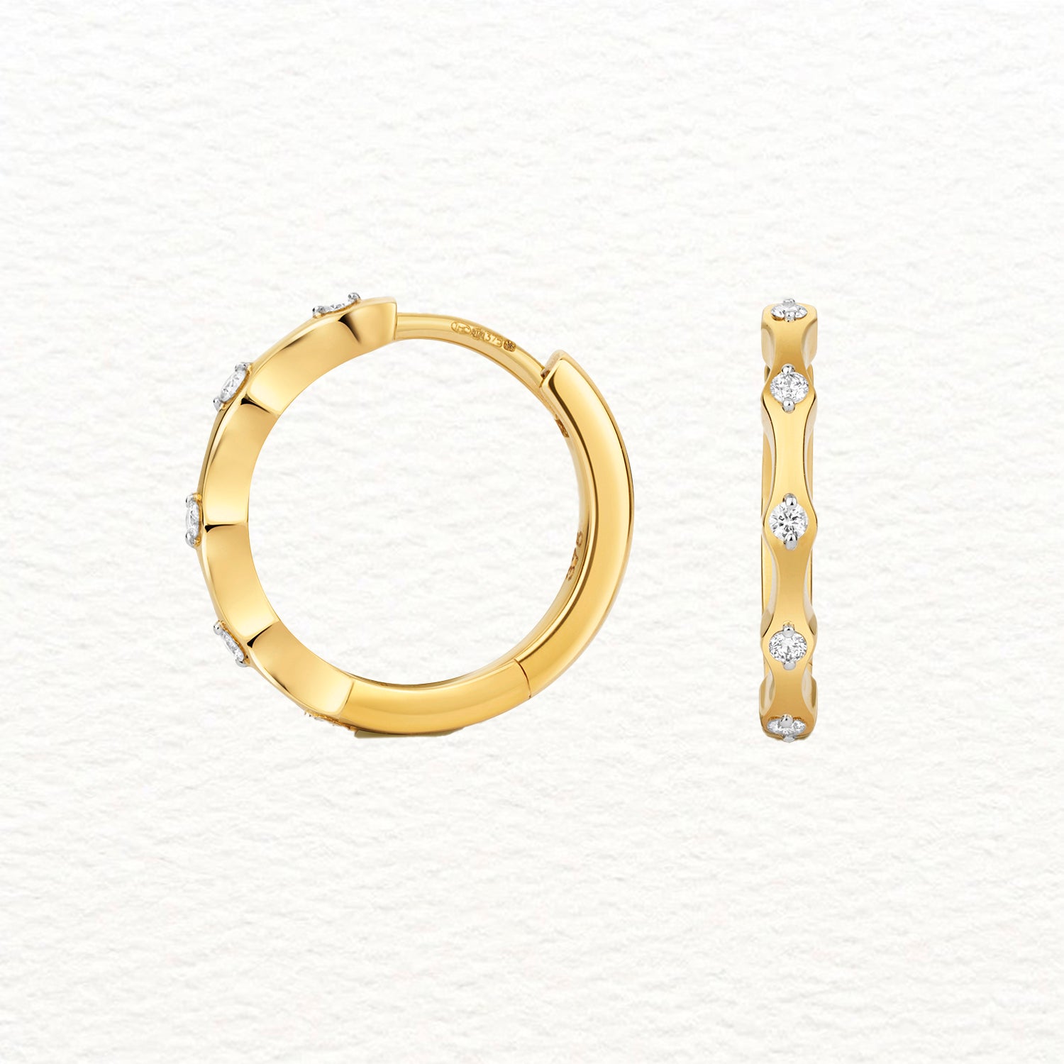 18K Gold and Diamond Wavy Hoop Earring