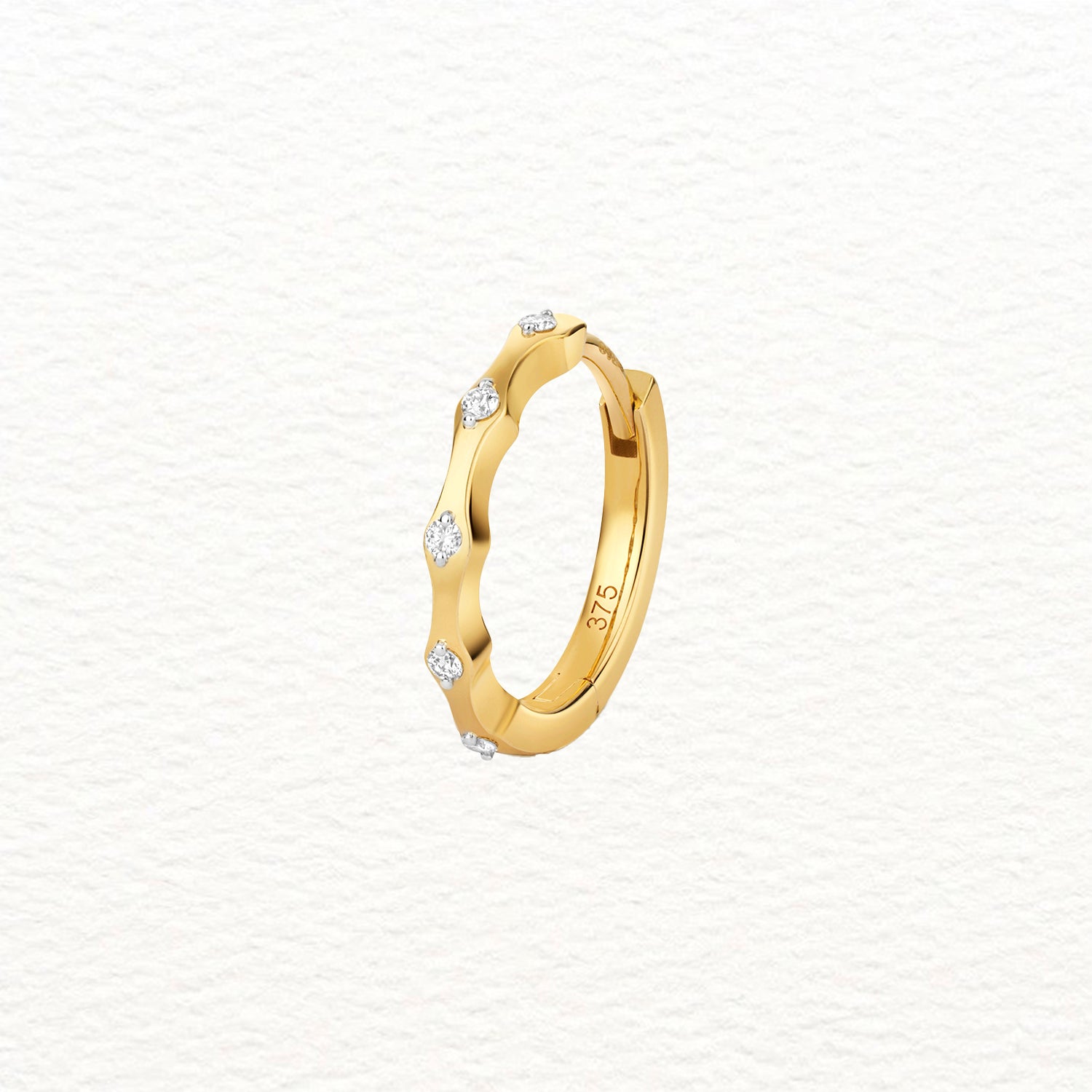18K Gold and Diamond Wavy Hoop Earring