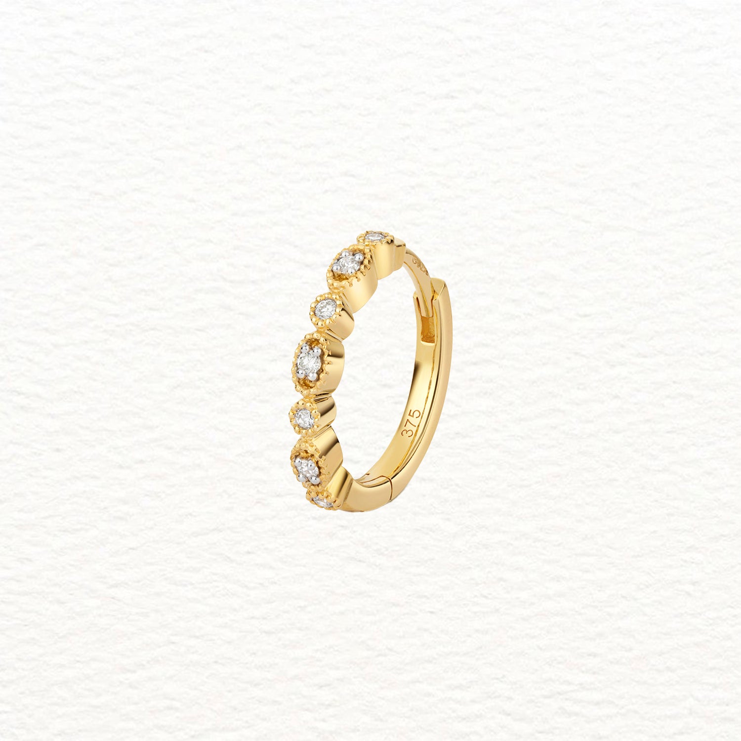 18K Gold and Diamond Millgrain Hoop Earring