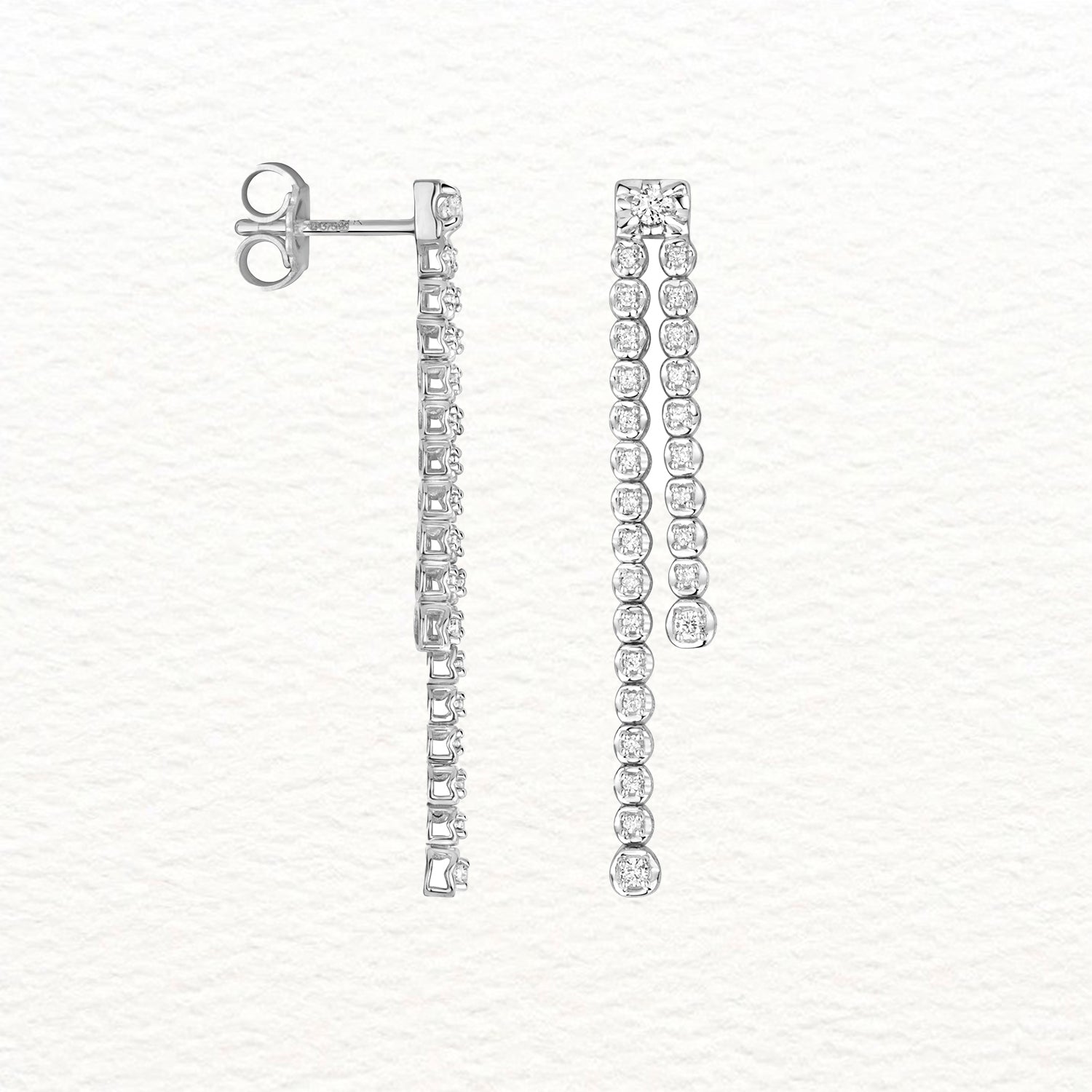 18K Gold and Diamond Double Row Drop Earring