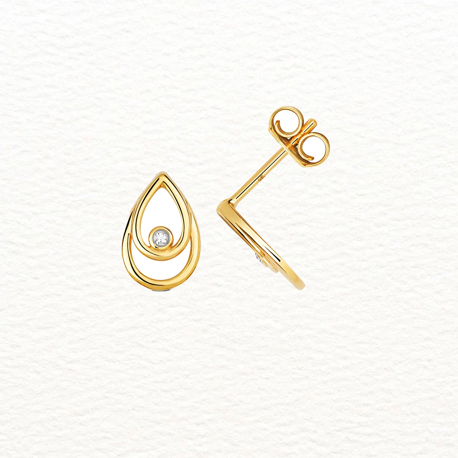 18K Gold and Diamond Nestled Teardrop Stud Earring