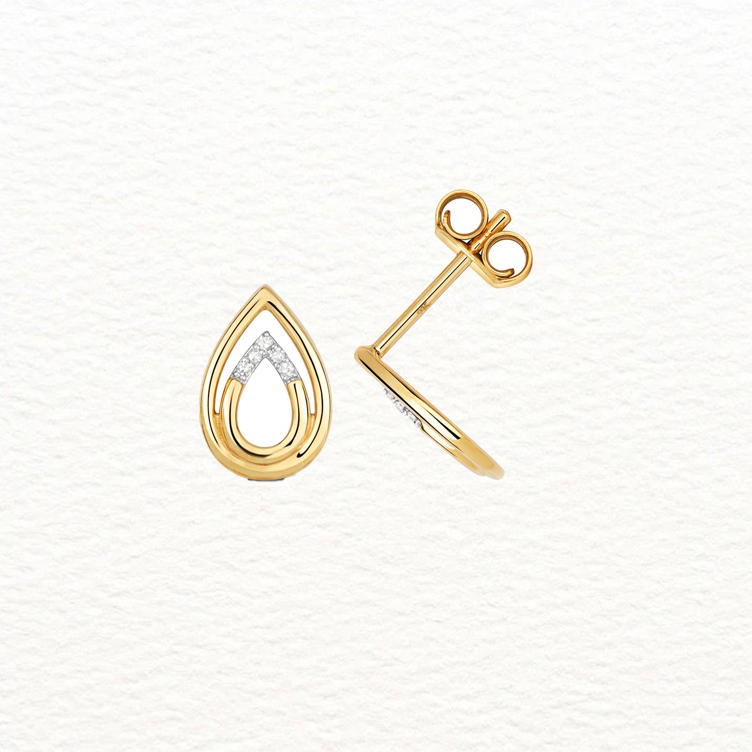 18K Gold and Diamond Nestled Teardrop with Row Stud Earring