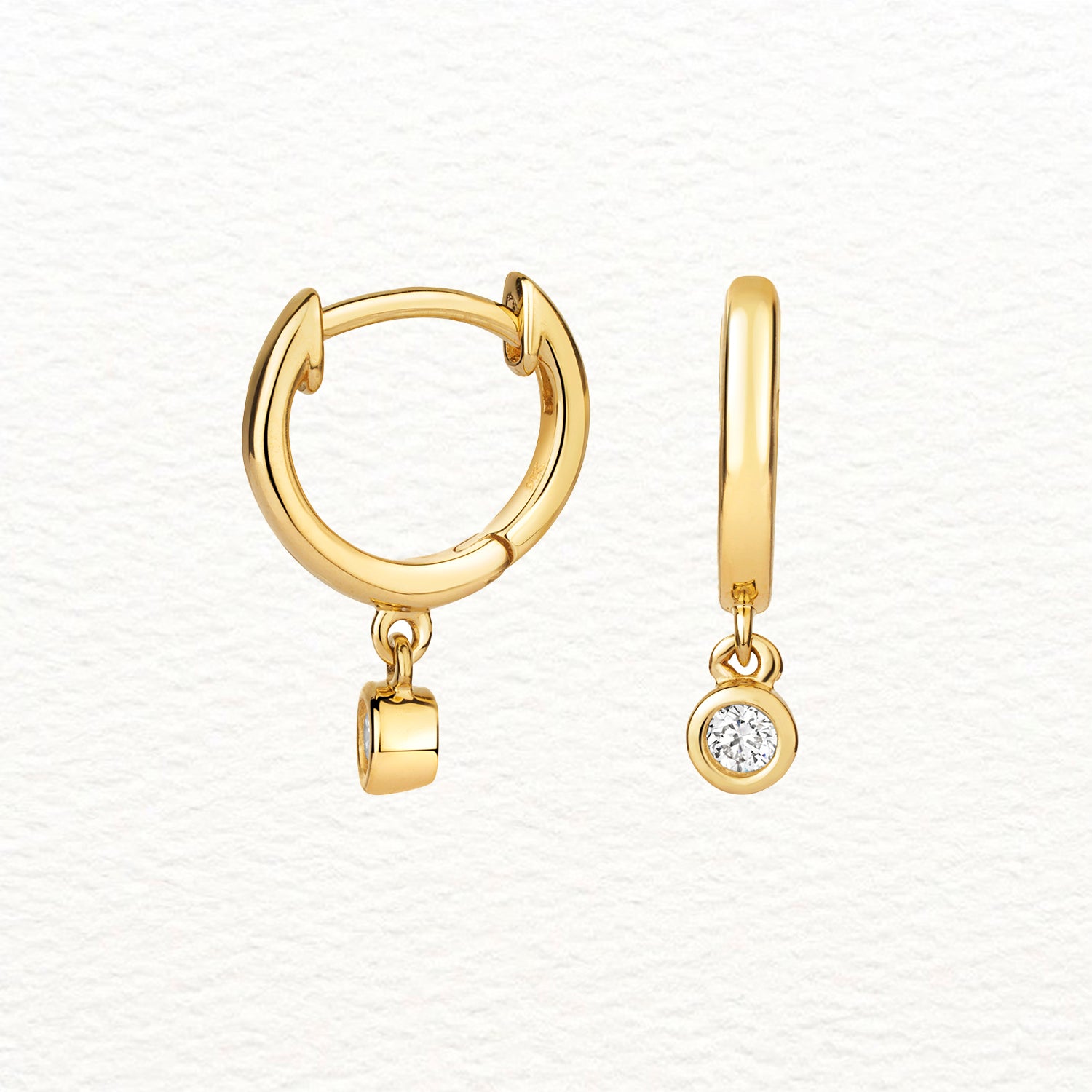 18K Gold and Diamond Huggie Earring with Dangle