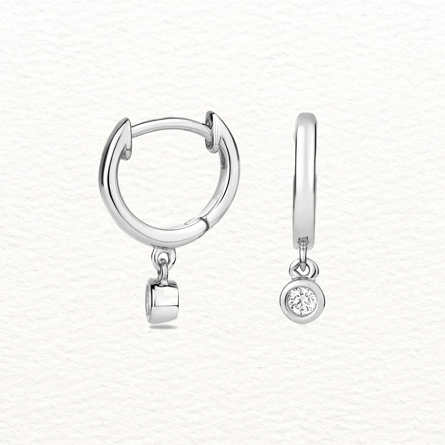 18K Gold and Diamond Huggie Earring with Dangle