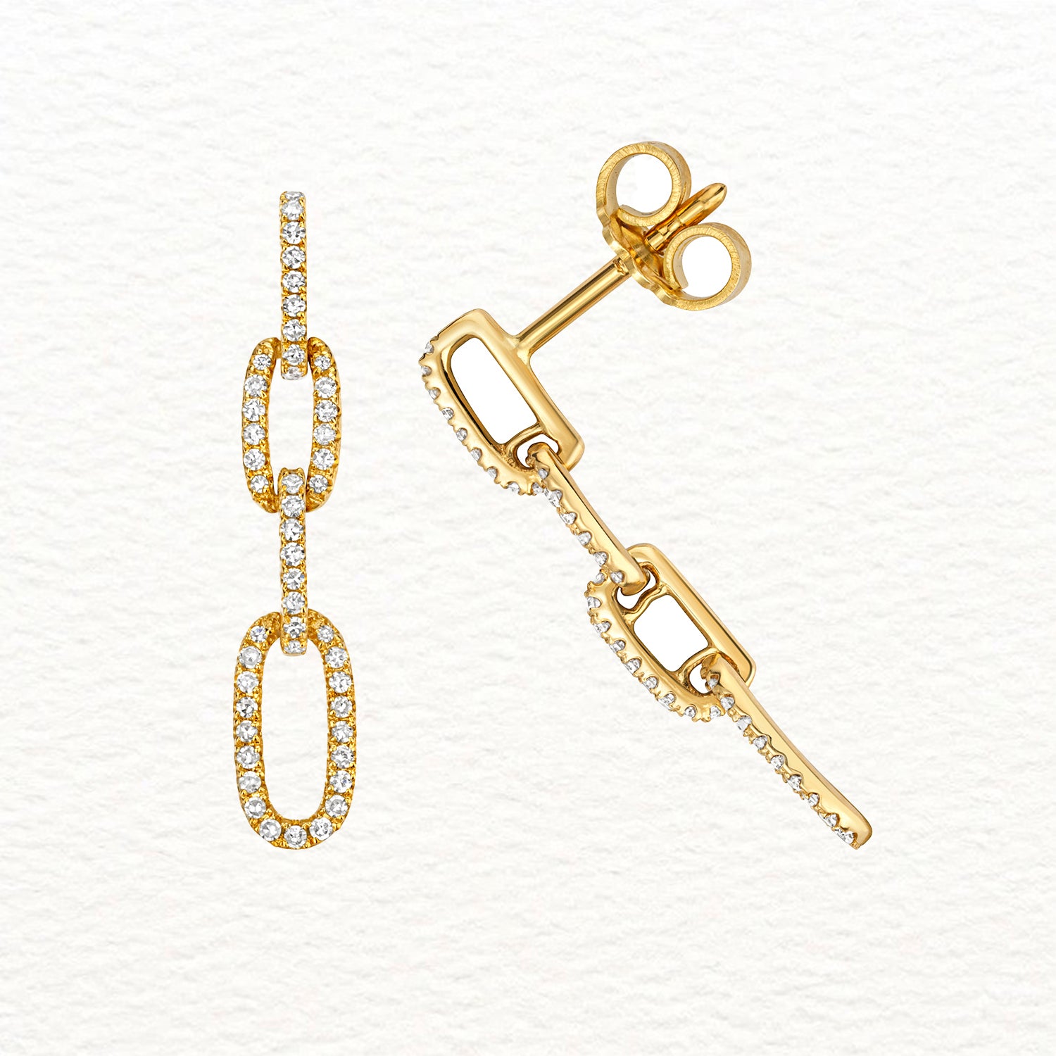 18K Gold and Diamond Link Drop Stud Earring