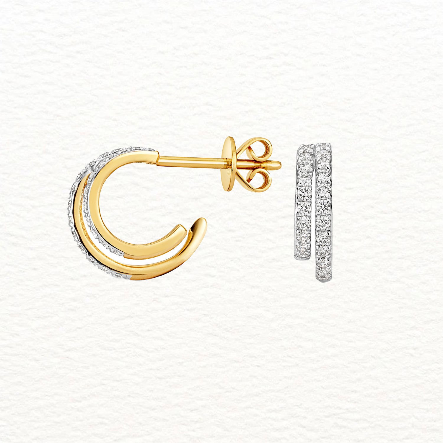 18K Gold and Diamond Double Row Hoop Earring