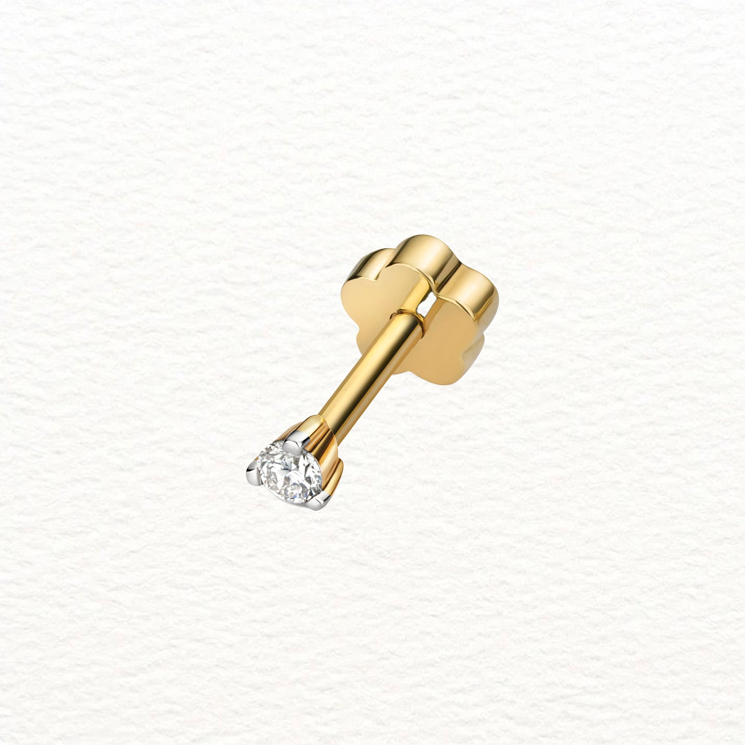 18K Gold and Diamond 3-Claw Cartilage Stud Earring