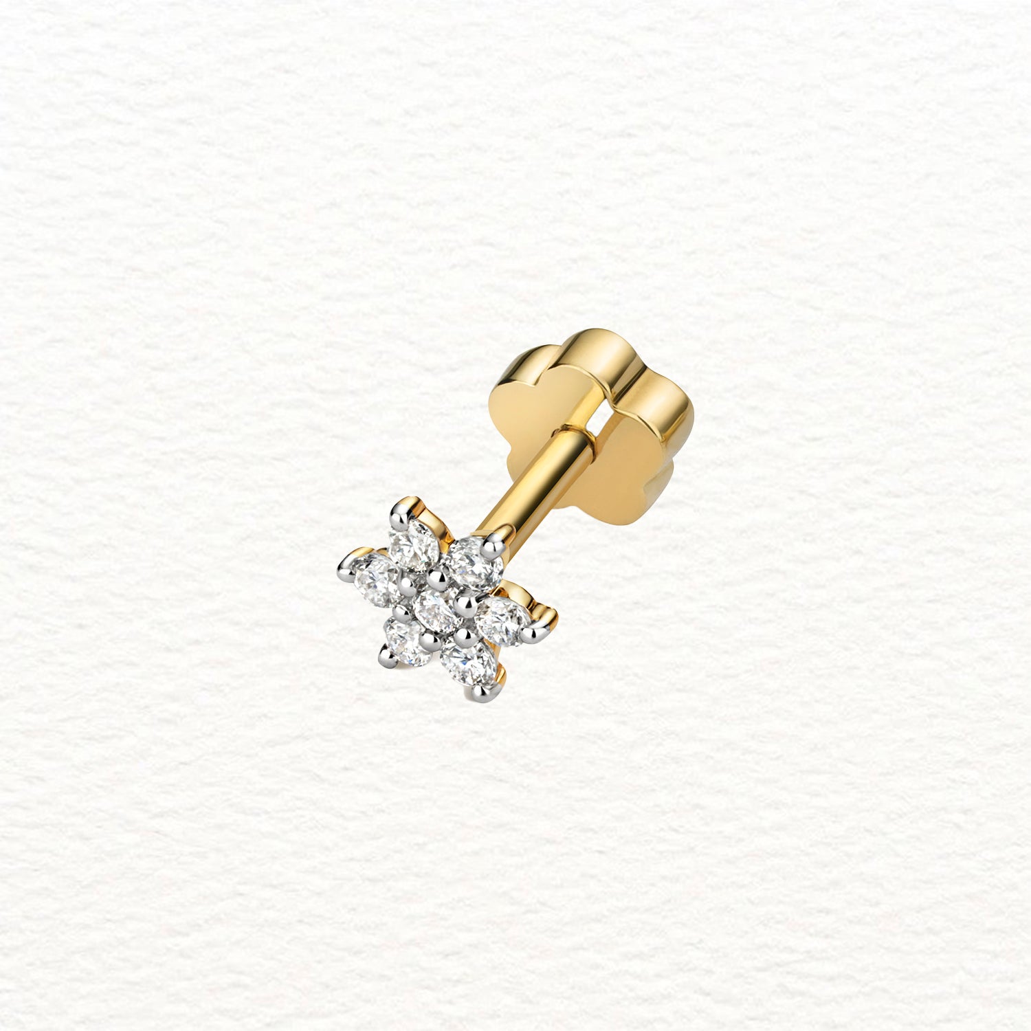 18K Gold and Diamond Flower Cartilage Stud Earring