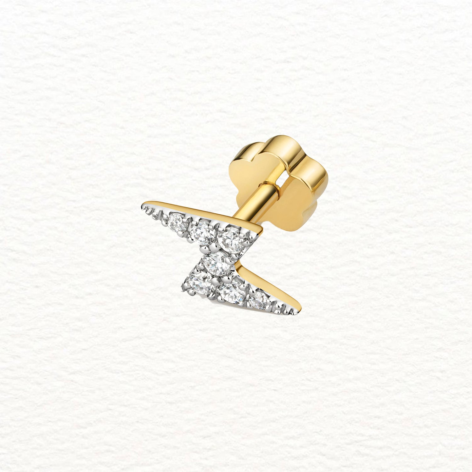 18K Gold and Diamond Lightning Cartilage Stud Earring