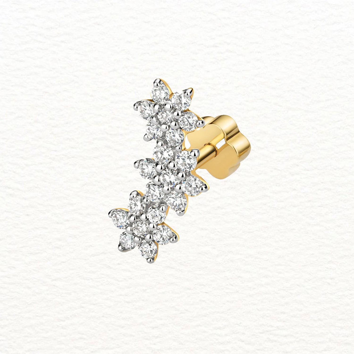 18K Gold and Diamond Flower Cartilage Climber Earring