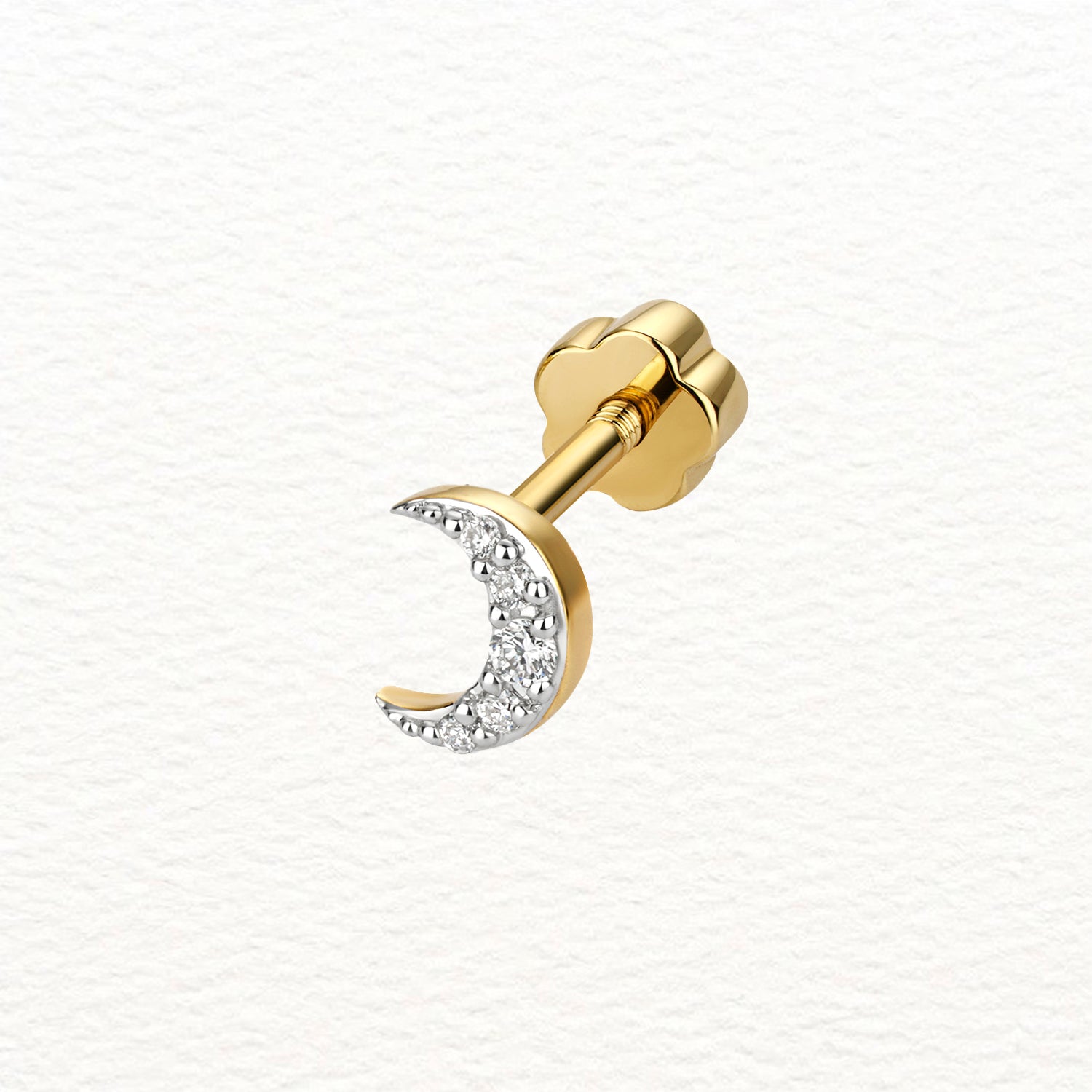 18K Gold and Diamond Moon Cartilage Stud Earring