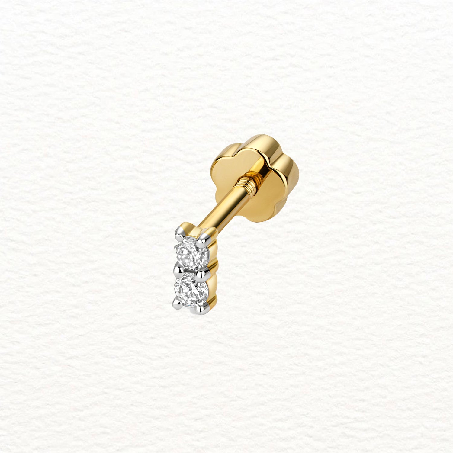 18K Gold and Diamond 2-Stone Cartilage Stud Earring