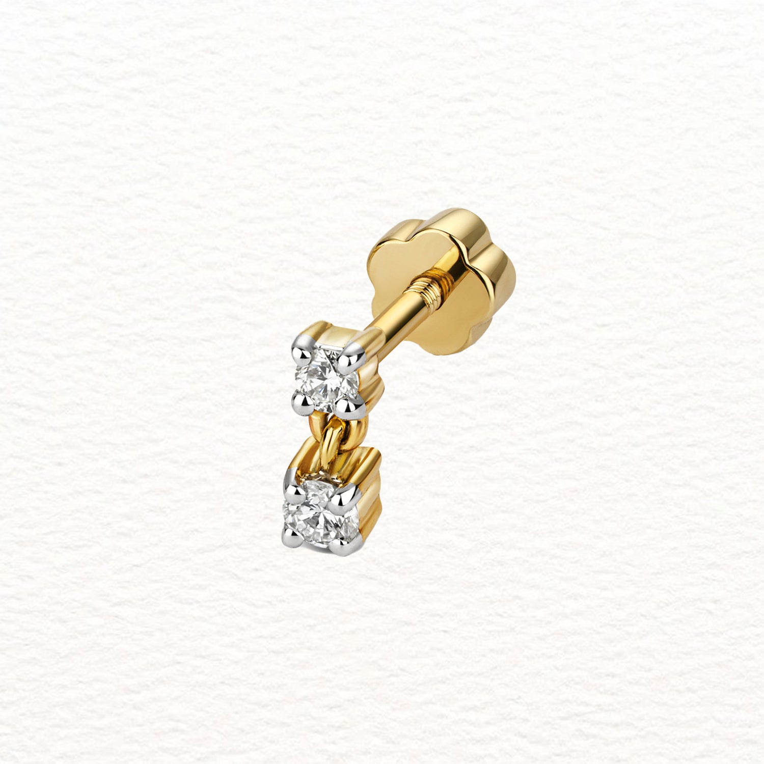 18K Gold and Diamond 2-Stone Drop Cartilage Earring