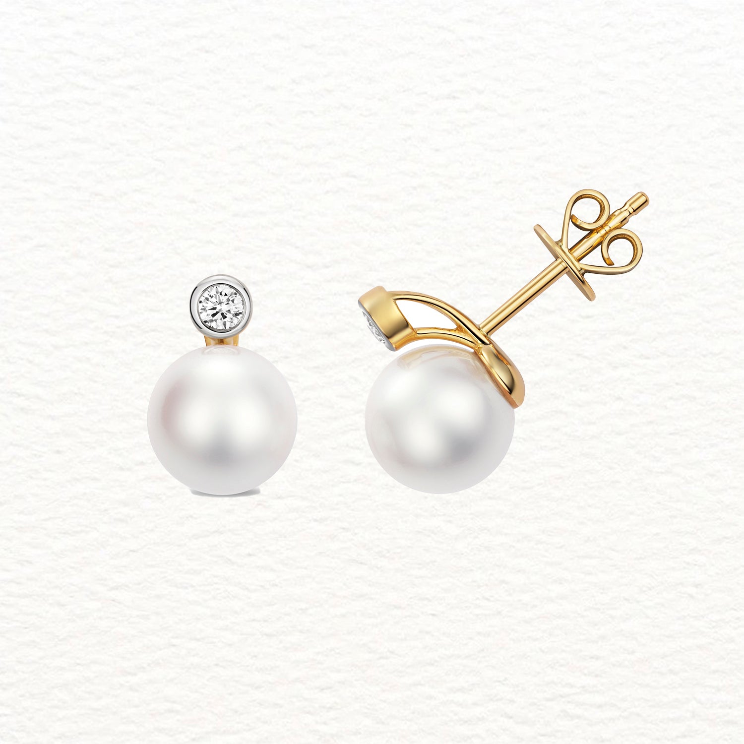 18K Gold, Diamond, and Akoya Pearl Rubover Drop Earring