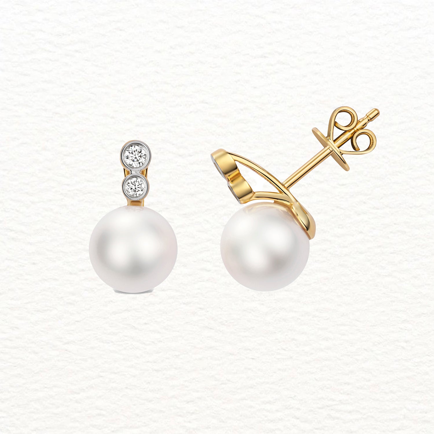 18K Gold, Diamond and Akoya Pearl Double Drop Earring