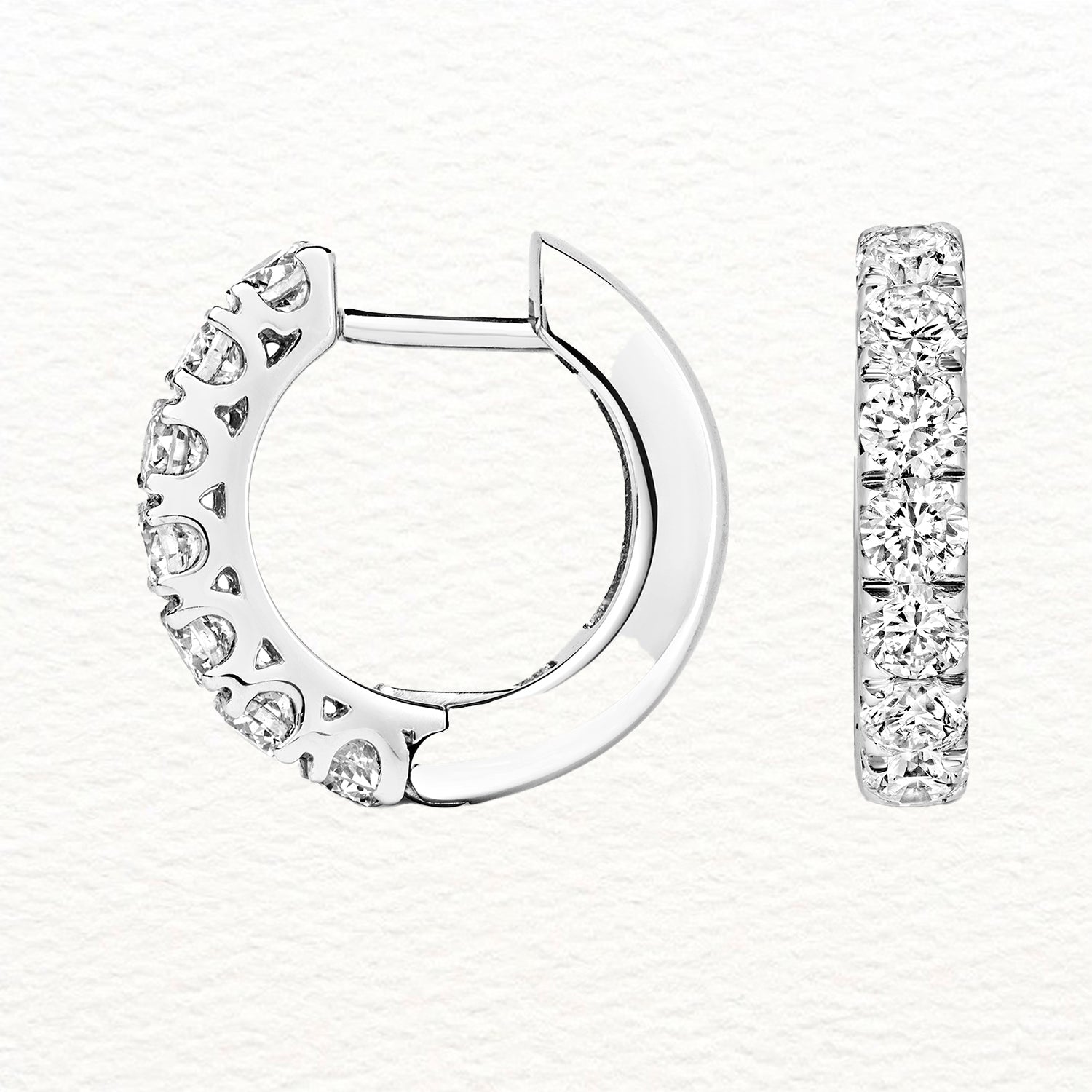 18K Gold and Diamond Huggie Diamond Row Earring