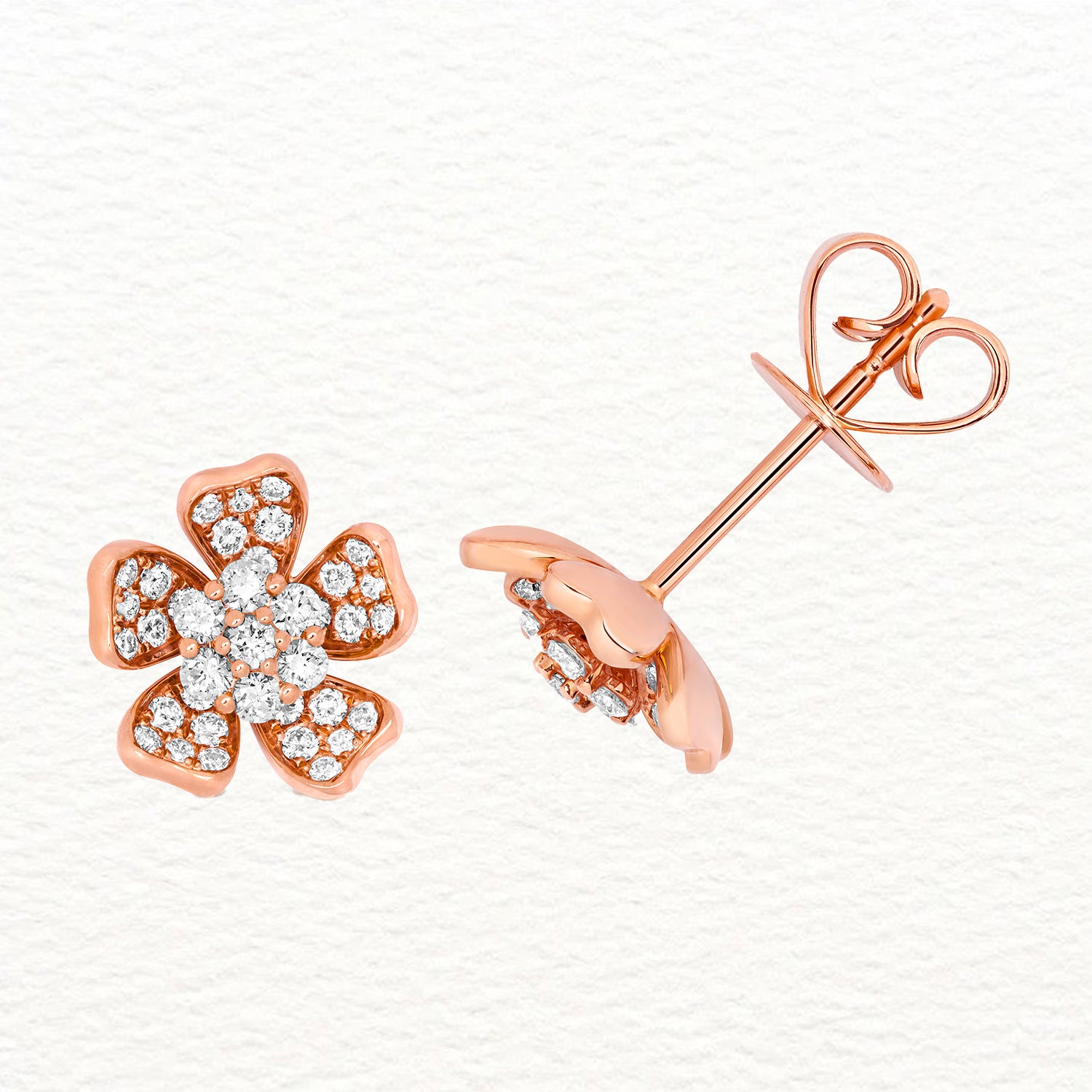 18K Gold and Diamond Flower Stud Earring