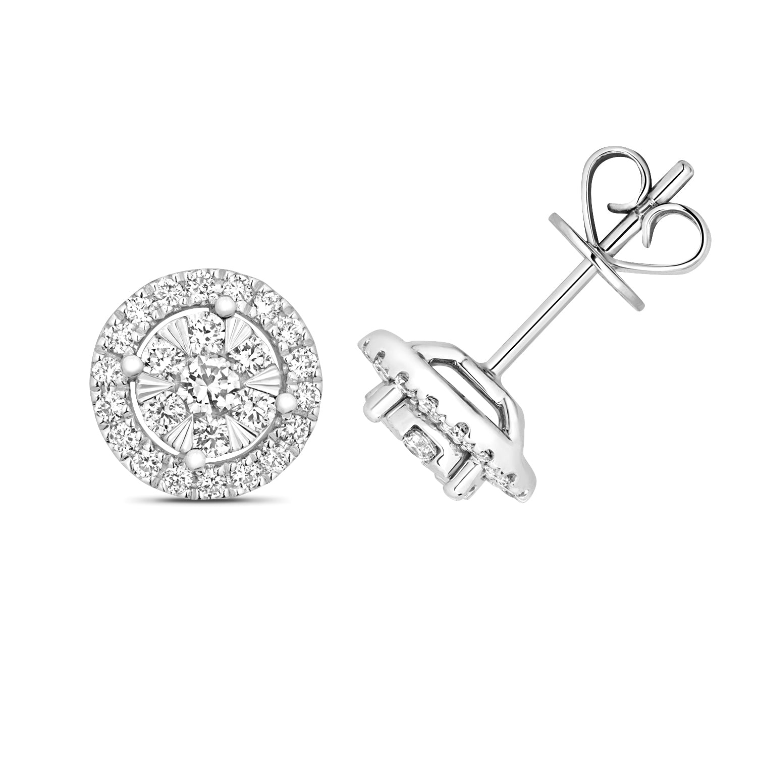 18K Gold and Diamond Halo Stud Earring