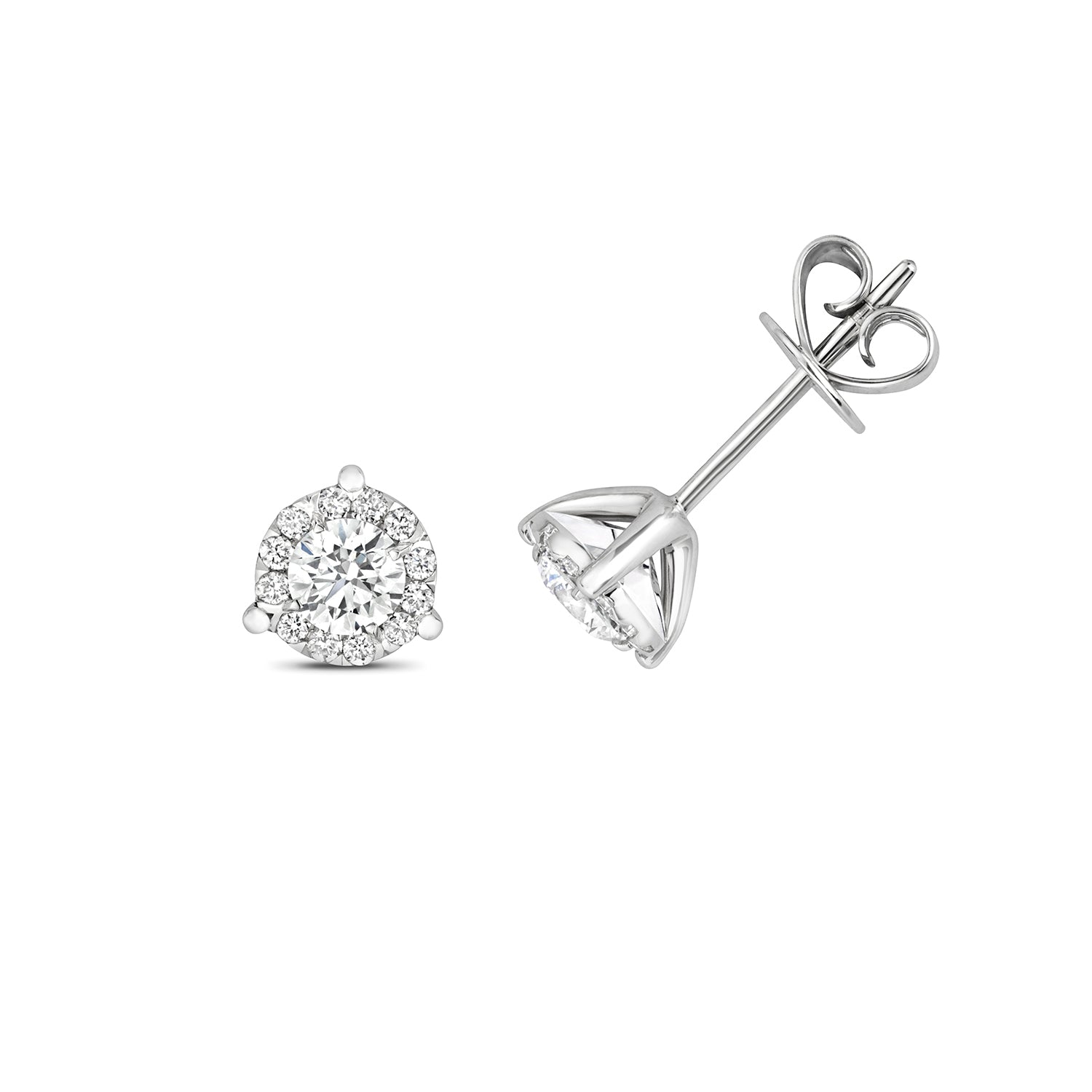 18K Gold and Diamond 3-Claw Illusion Stud Earring
