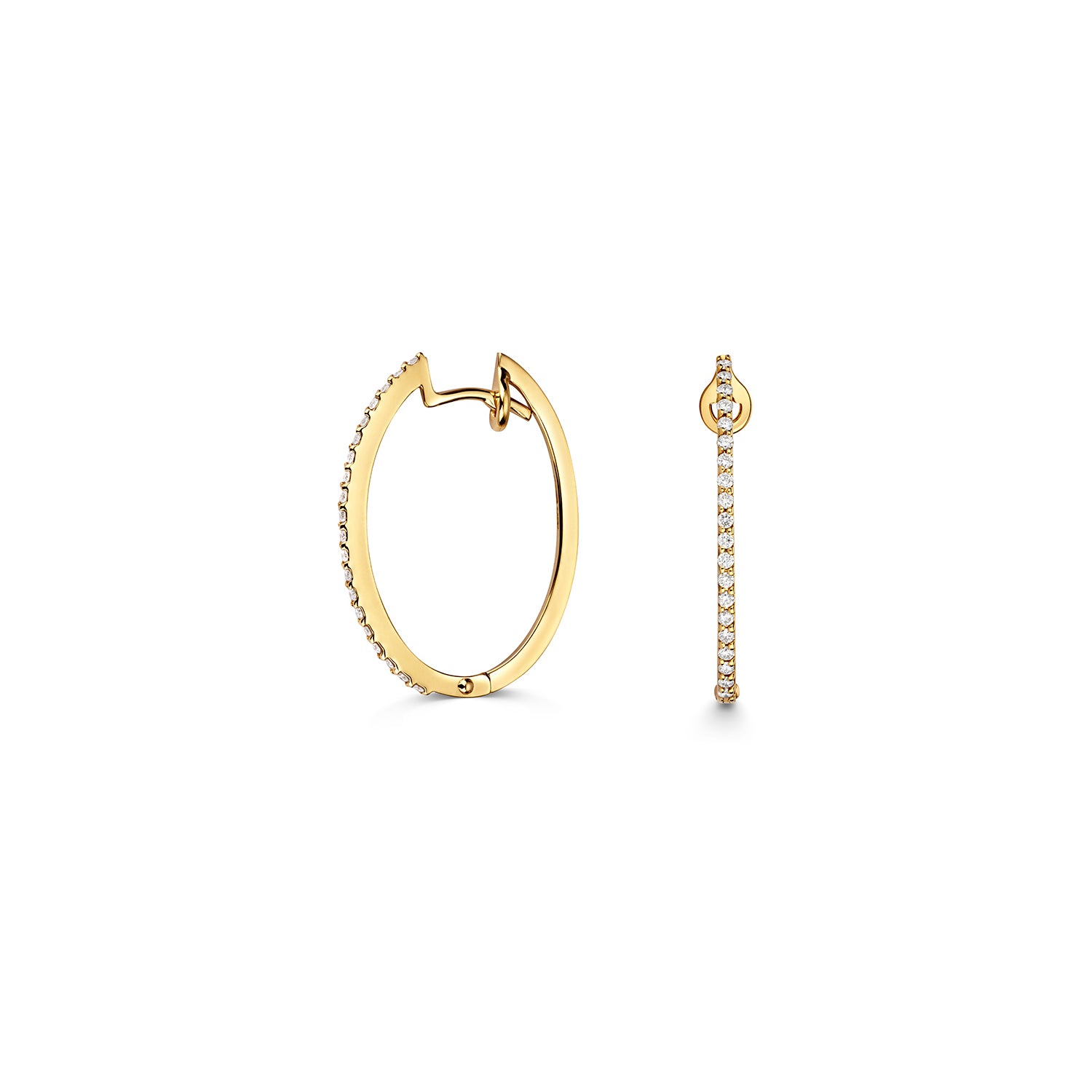 18K Gold and Diamond Oval Hoop Earrings