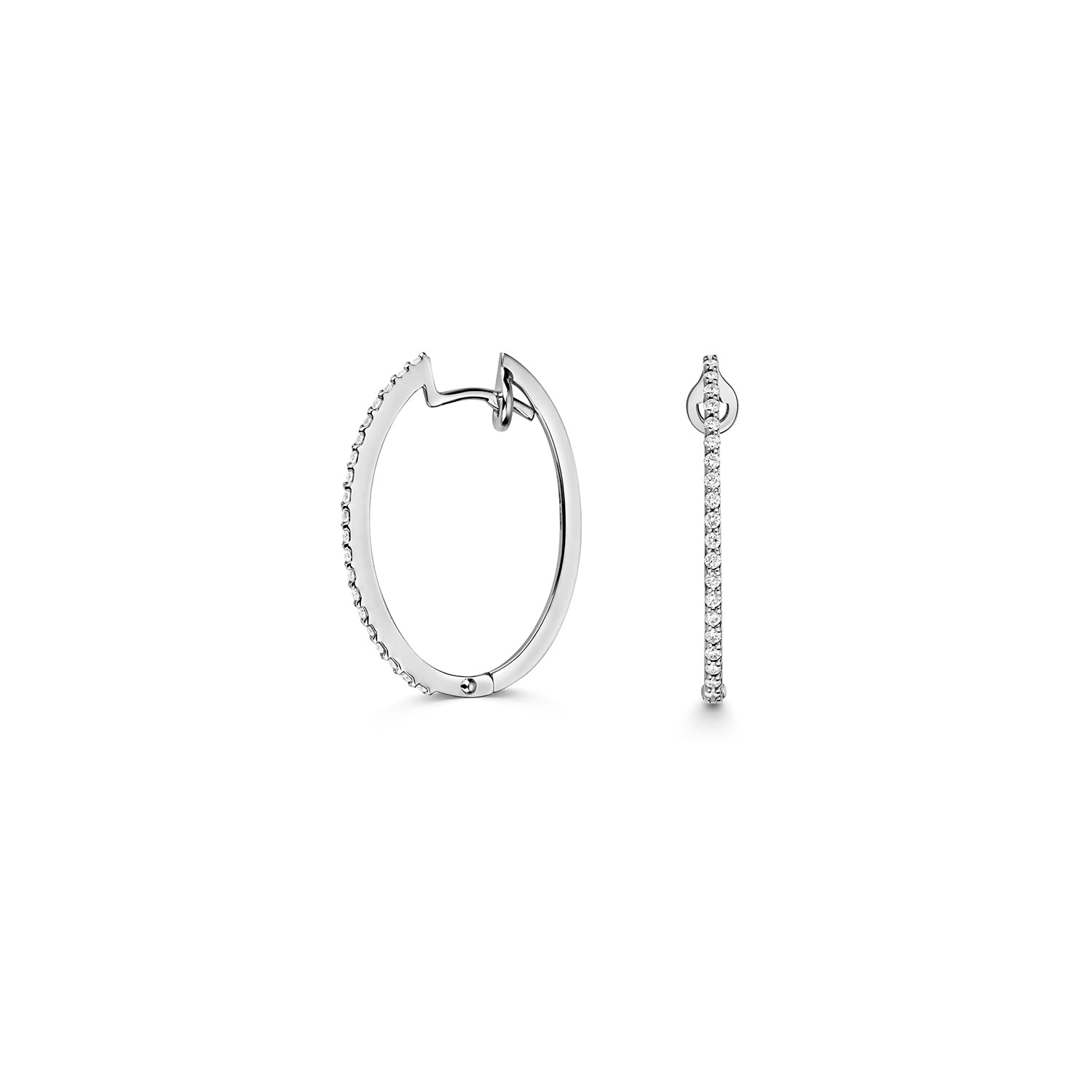 18K Gold and Diamond Oval Hoop Earrings