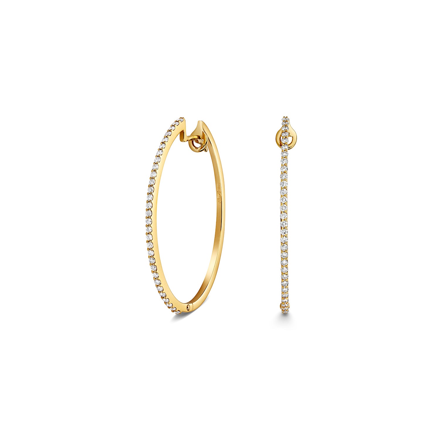 18K Gold and Diamond Oval Hoop Earrings