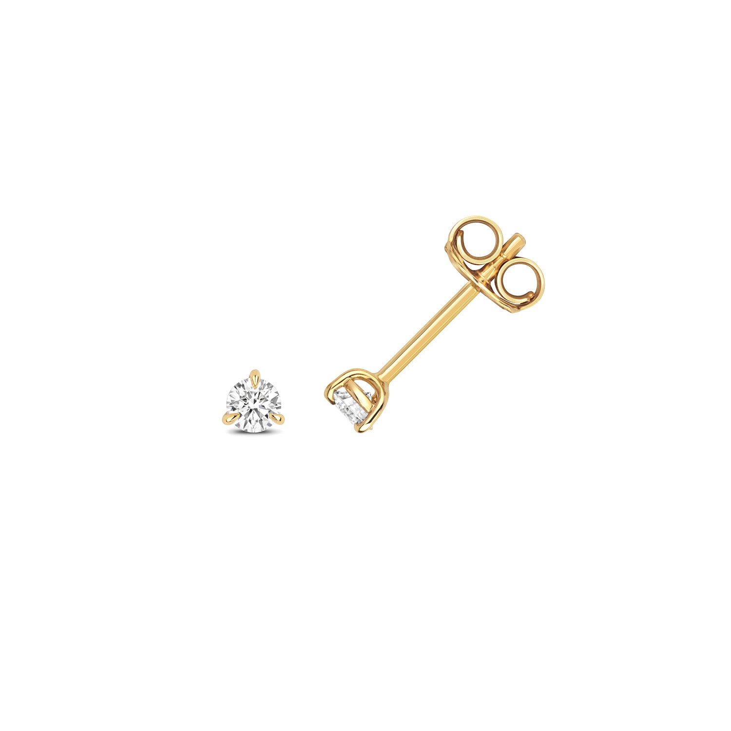 18K Gold and Diamond 3-Claw Solitaire Stud Earring