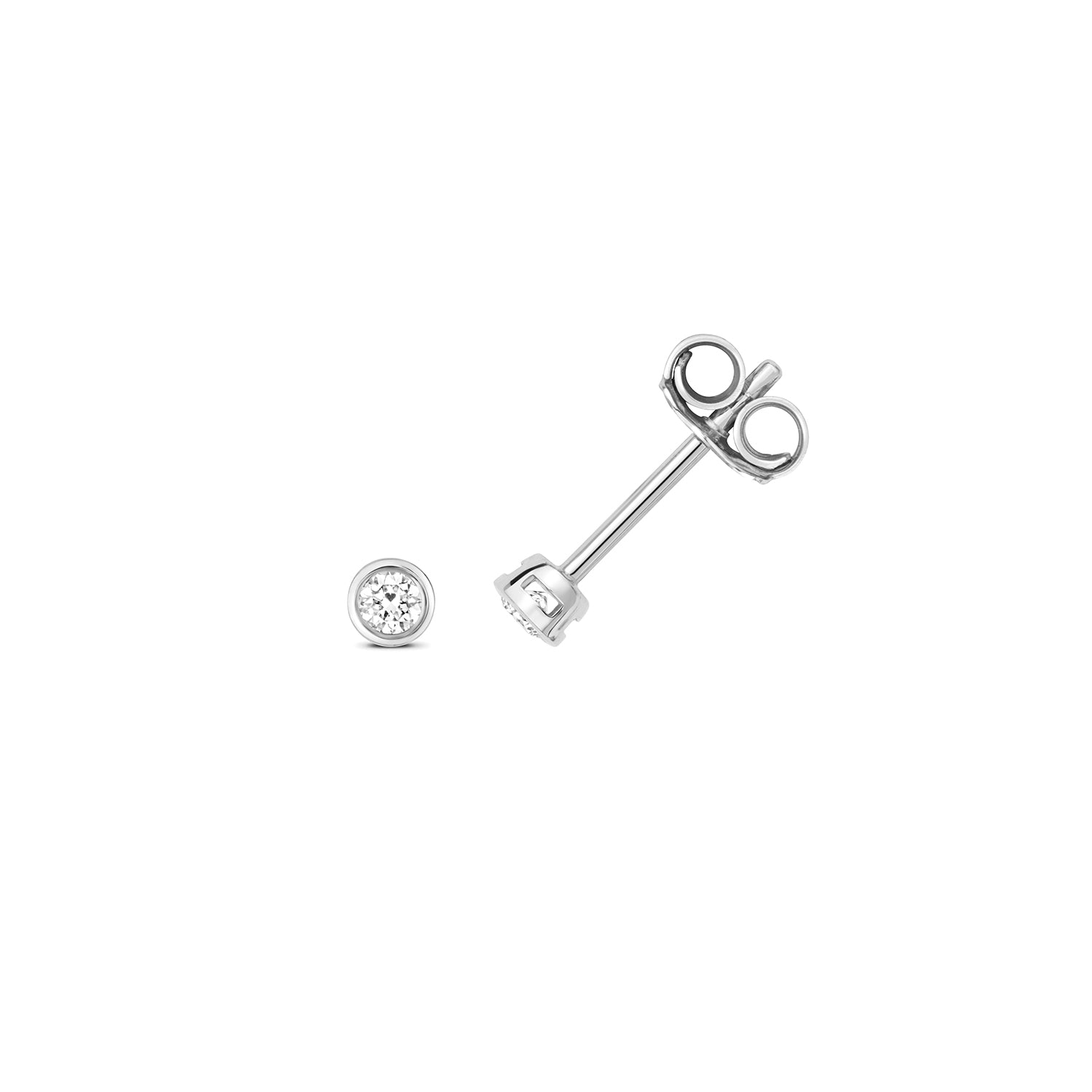 18K Gold and Diamond Rubover Round Stud Earring