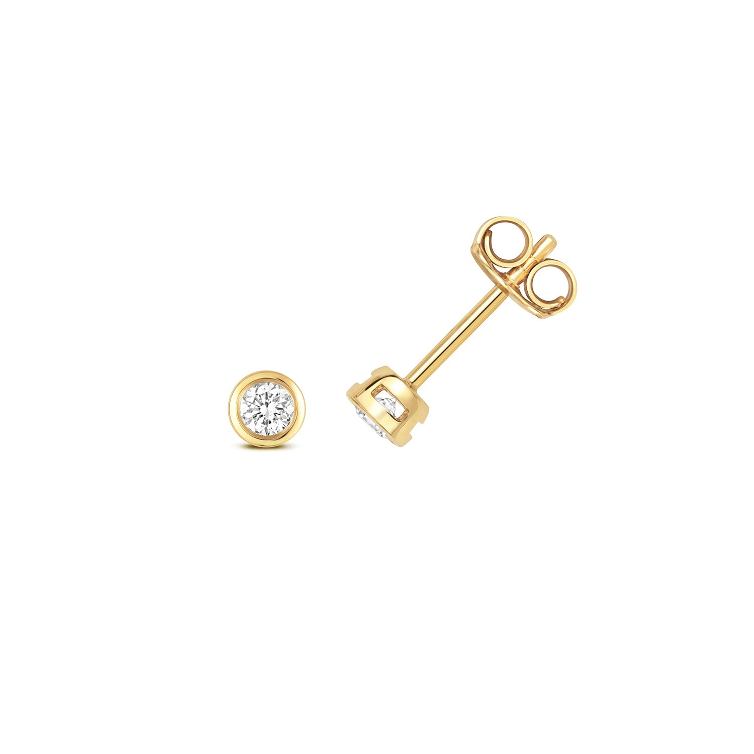 18K Gold and Diamond Rubover Round Stud Earring