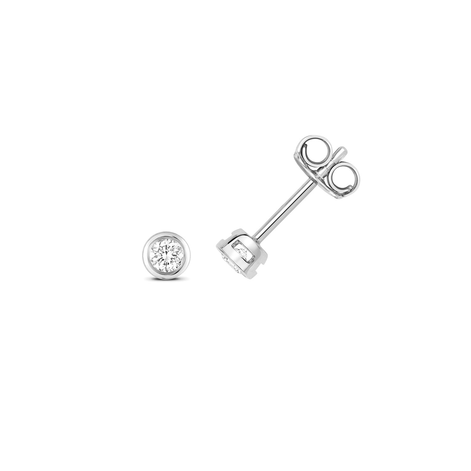 18K Gold and Diamond Rubover Round Stud Earring
