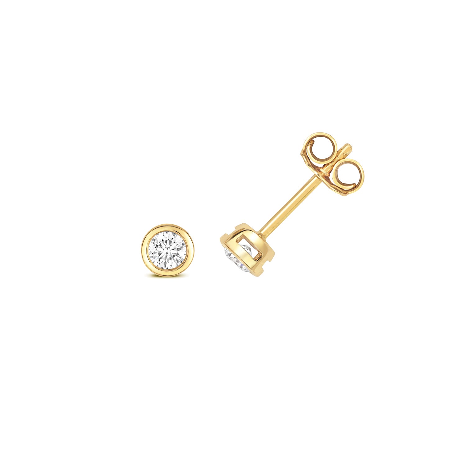 18K Gold and Diamond Rubover Round Stud Earring
