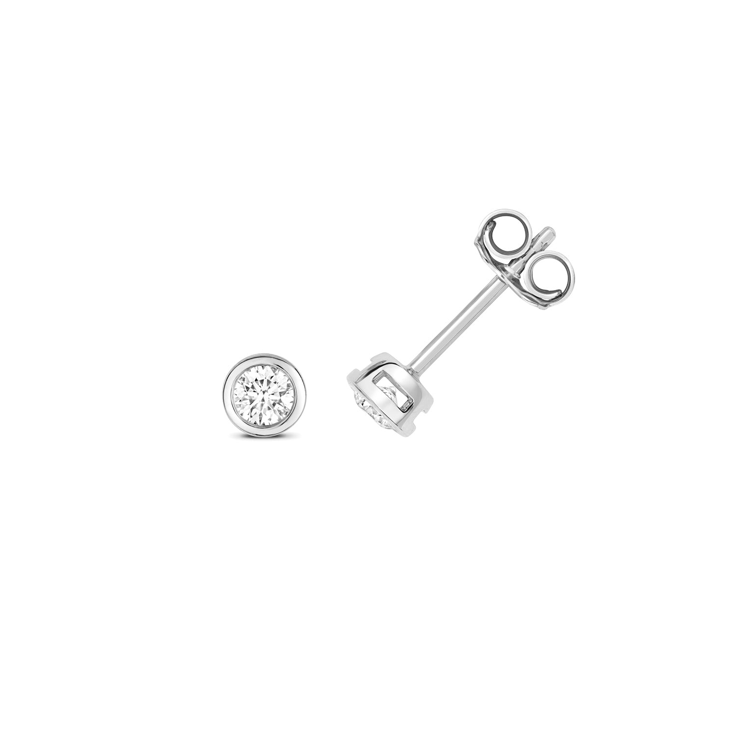 18K Gold and Diamond Rubover Round Stud Earring